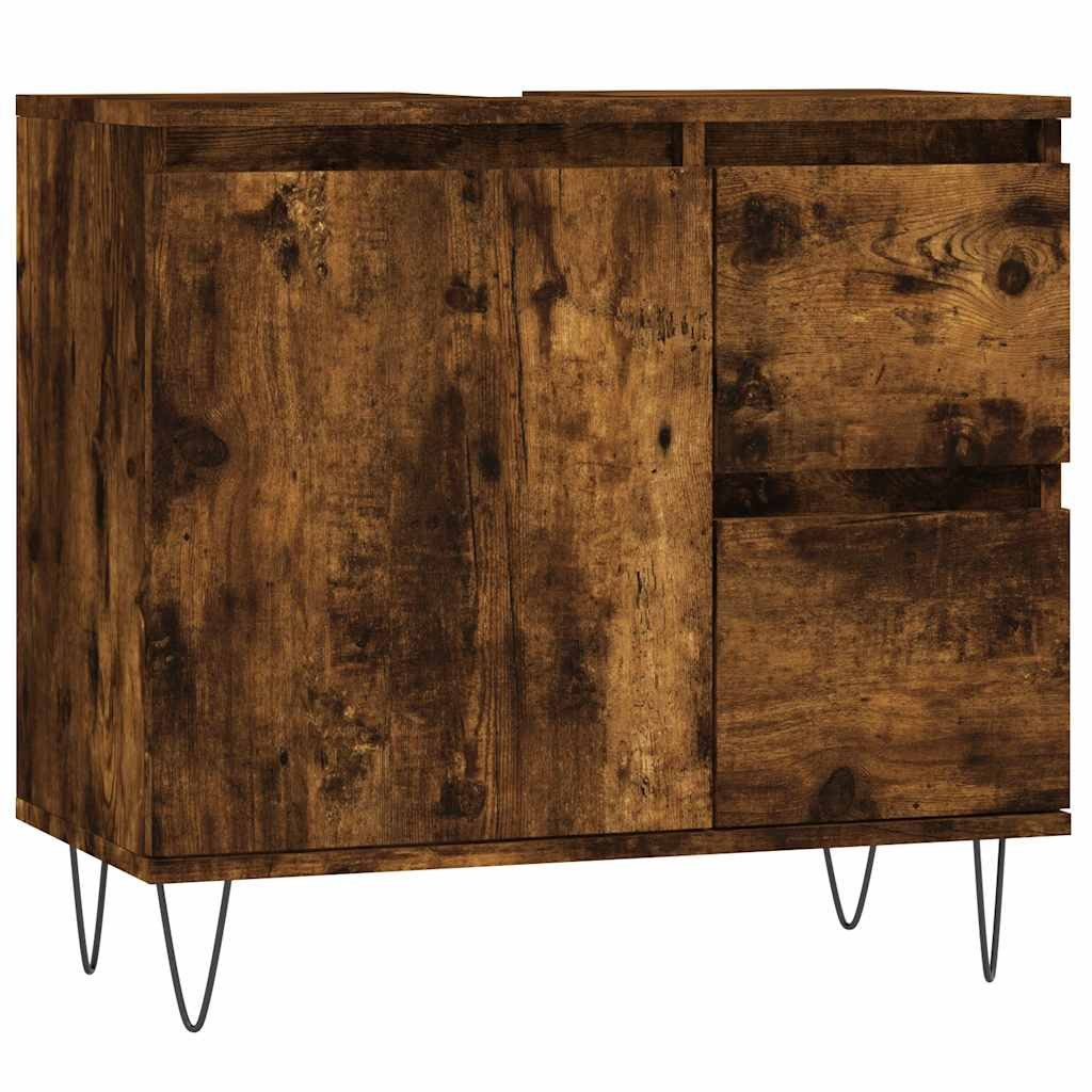 furnicato Badkommode Badezimmerschrank 65x33x60 cm in Räuchereiche mit Eisenfüßen (1 St), Feuchtigkeitsbeständiges Badregal mit Schubladen und Wandhalterung