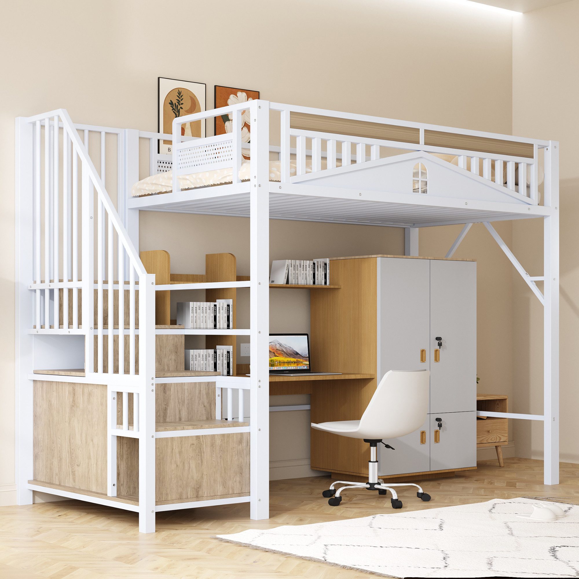 HAUSS SPOLE Hochbett 90x200cm, Metall-Sicherheitszaun, Sicherheitsleiter günstig online kaufen