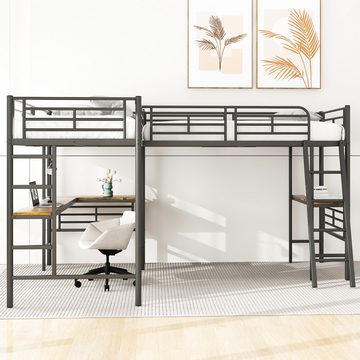 Flieks Hochbett Kinderbett Metallbett 90x200cm mit 2 Liegefläche und Schreibtisch