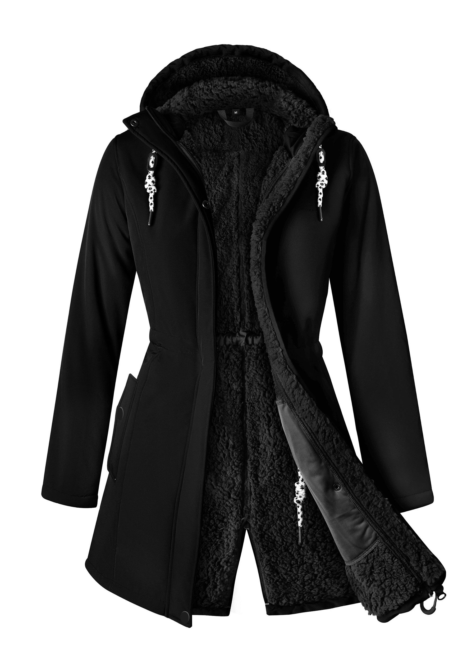 ATLASLAVA Wintermantel Damen Lang Fleece Winterjacke Warme Mantel (1-tlg) Winter Parka mit Kapuze & Kordelzug, 2-Wege-Reißverschluss