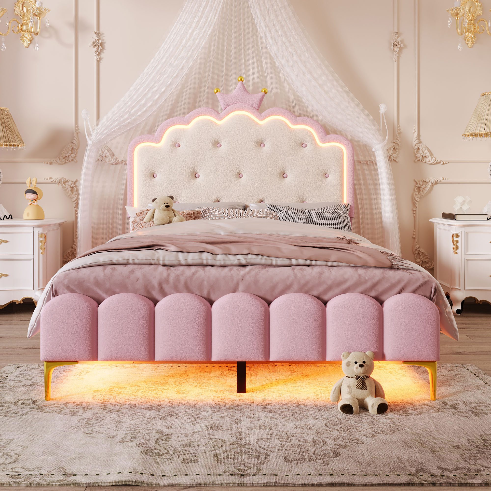 Flieks Polsterbett, LED Prinzessinnenbett Kinderbett 140x200cm günstig online kaufen
