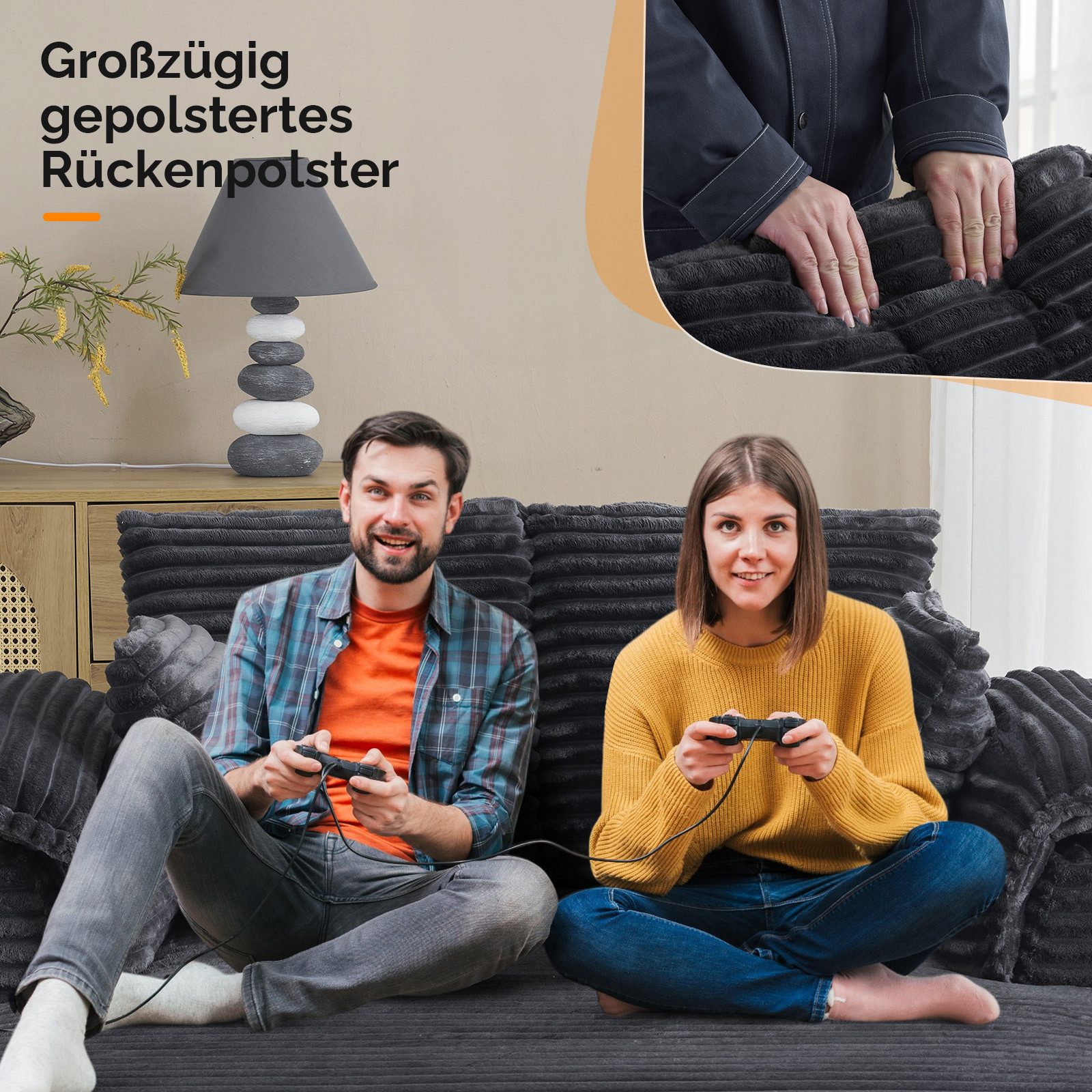 VINGLI Chaiselongue 2-Sitzer Cord Schlafsofa, Breite 142cm, Loungesofa mit Schlaffsunktion, Großer Chaiselongue-Sessel für Wohnzimmer, Schlafzimmer oder Büro – Bild 4 von 5