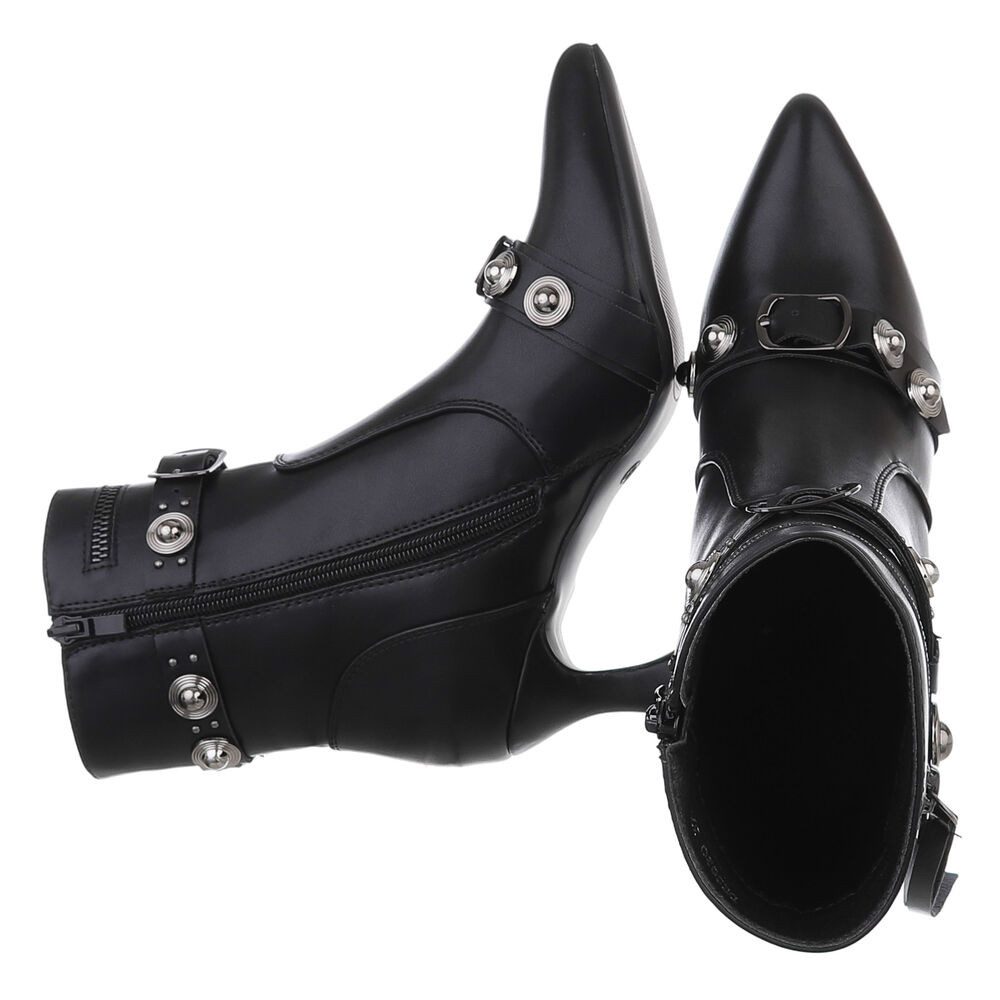 Ital-Design Damen Abendschuhe Party & Clubwear Stiefelette (87740200) Pfennig-/Stilettoabsatz Stiefeletten in Schwarz