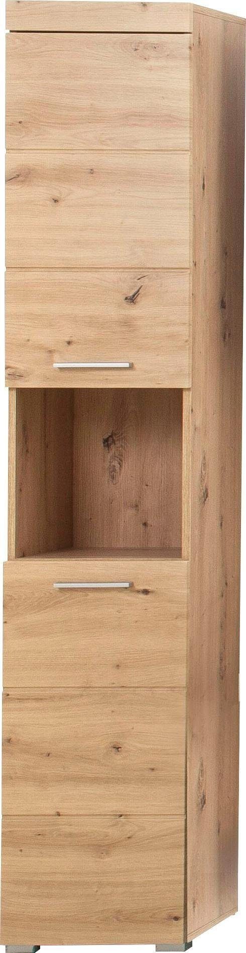 welltime Hochschrank Avena Badezimmerschrank 2-türig mit offenem Fach - 2 verstellbare Böden