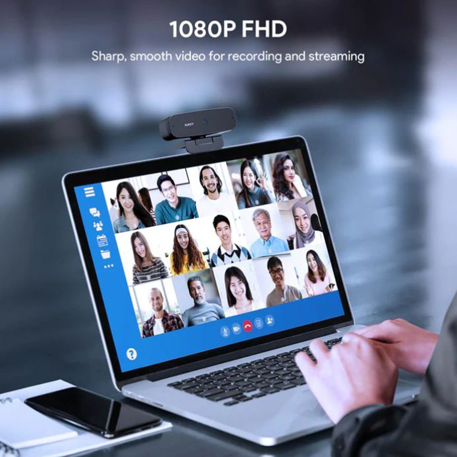 AUKEY PC-W3S Webkamera 1080p USB Webcam (Full HD, Autofokus, Plug and Play, Windows, Mac)