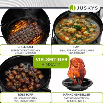 Juskys Holzkohlegrill Gulaschkanone, Aus Edelstahl mit Kessel (17 L), Pfanne und Grillhähnchenteller