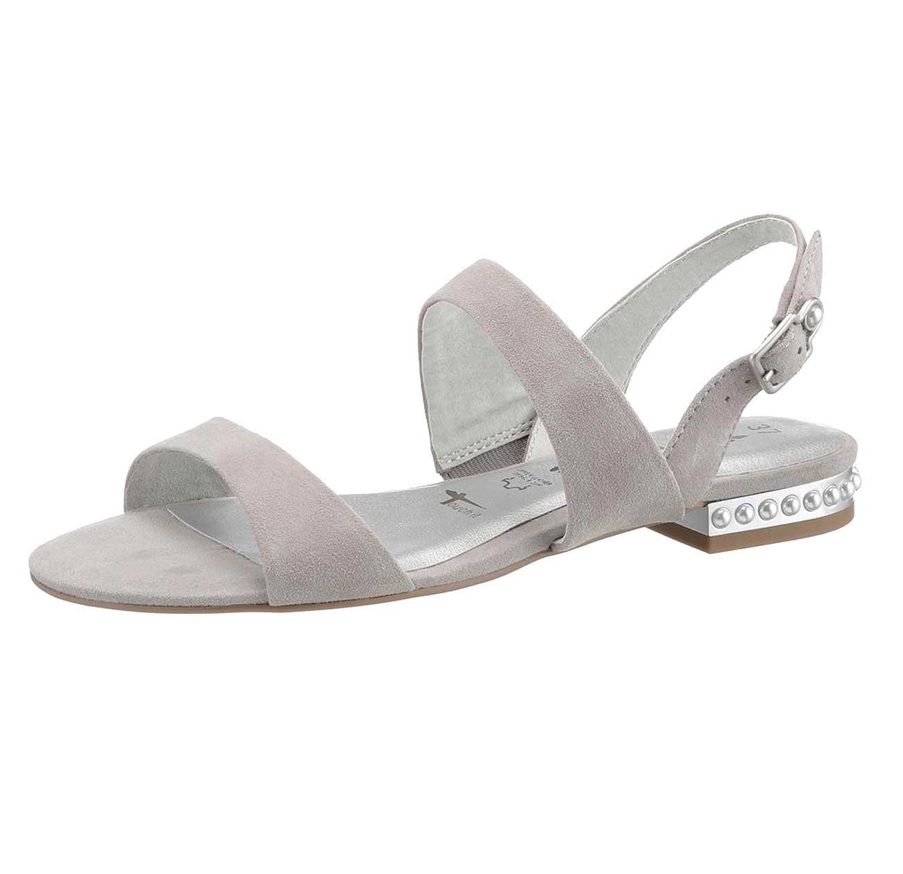 Tamaris »TAMARIS Damen Marken-Veloursleder-Sandalette mit Perlen, grau«  Sandalette online kaufen | OTTO