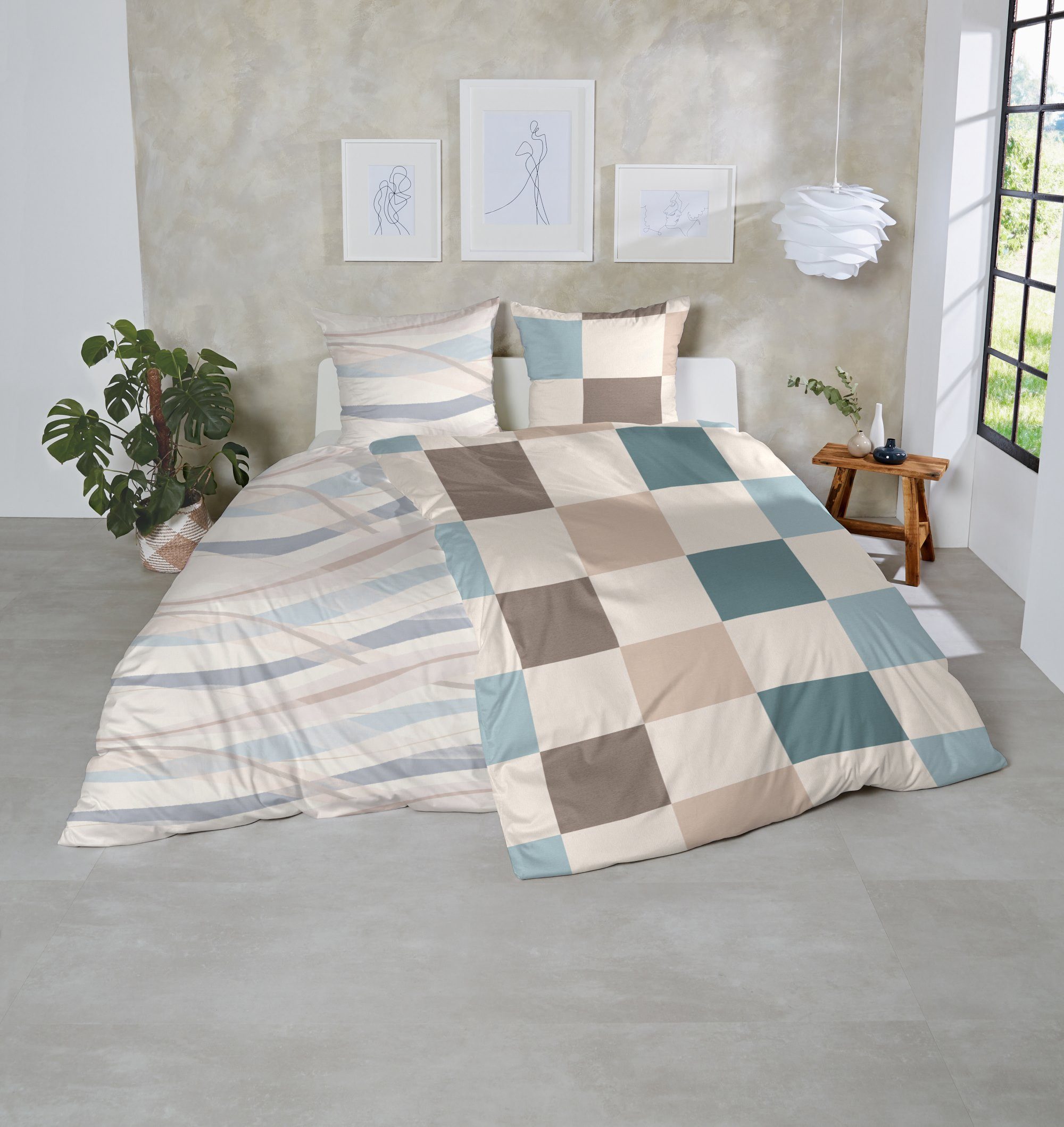 WESTMINSTER Bettwäsche Westminster Biber Bettwäsche 135x200 Karo silber puder braun 172162-75, Biber, 2 teilig