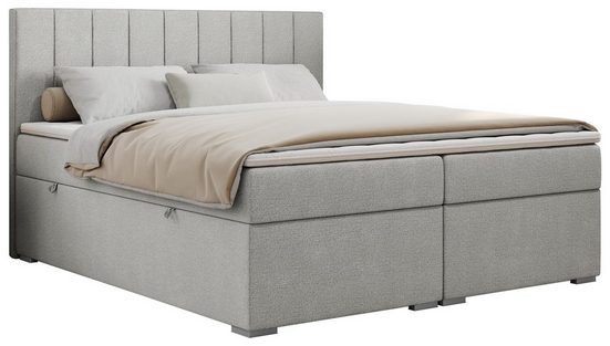 MKS MÖBEL Boxspringbett ALLY, Doppelbett mit Multipocket-Matratze, Praktisch Polsterbett Struktur Hellgrau Matana 120x200 cm