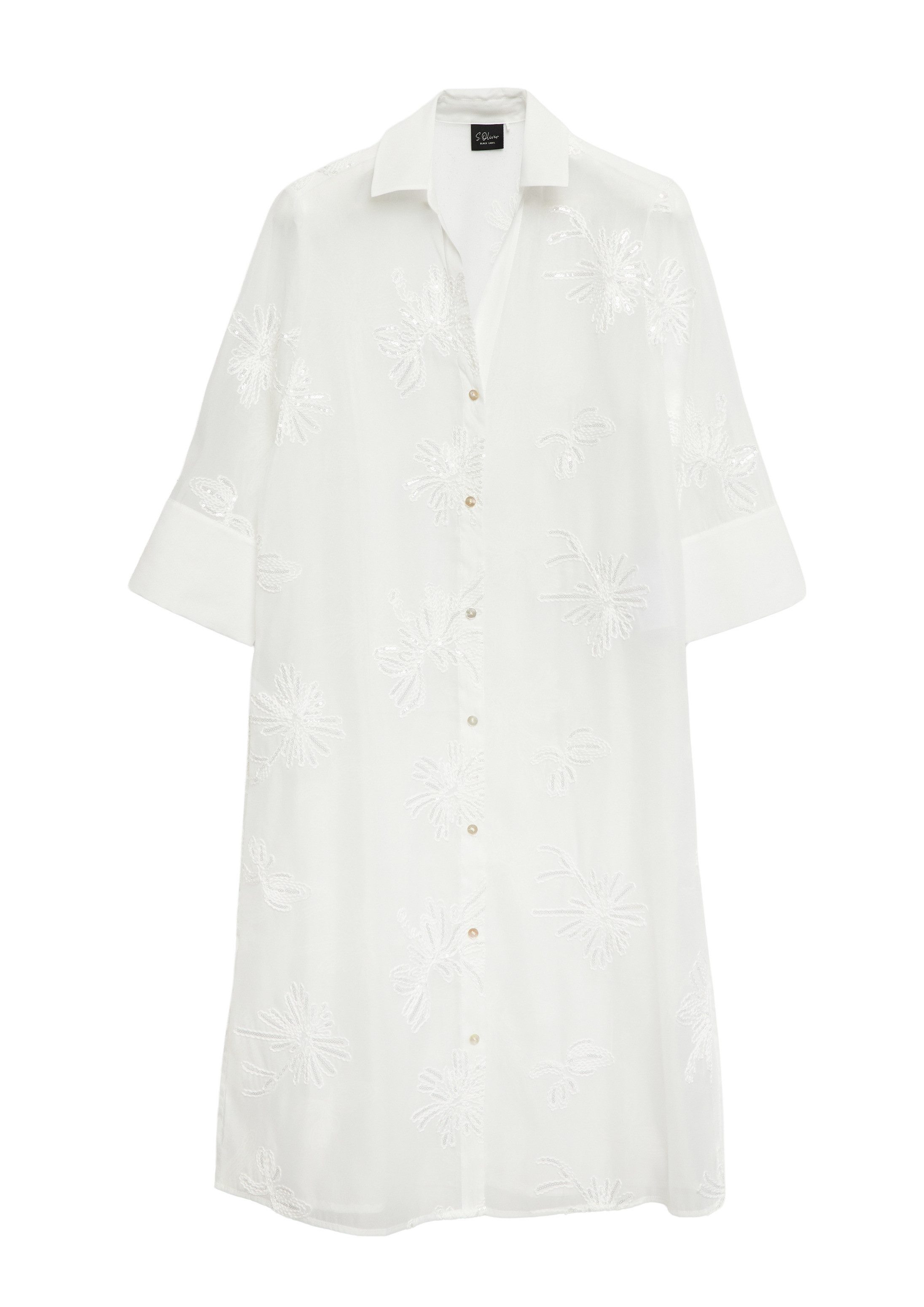 s.Oliver Kurzarmbluse Bluse Transparente Longbluse mit Stickerei