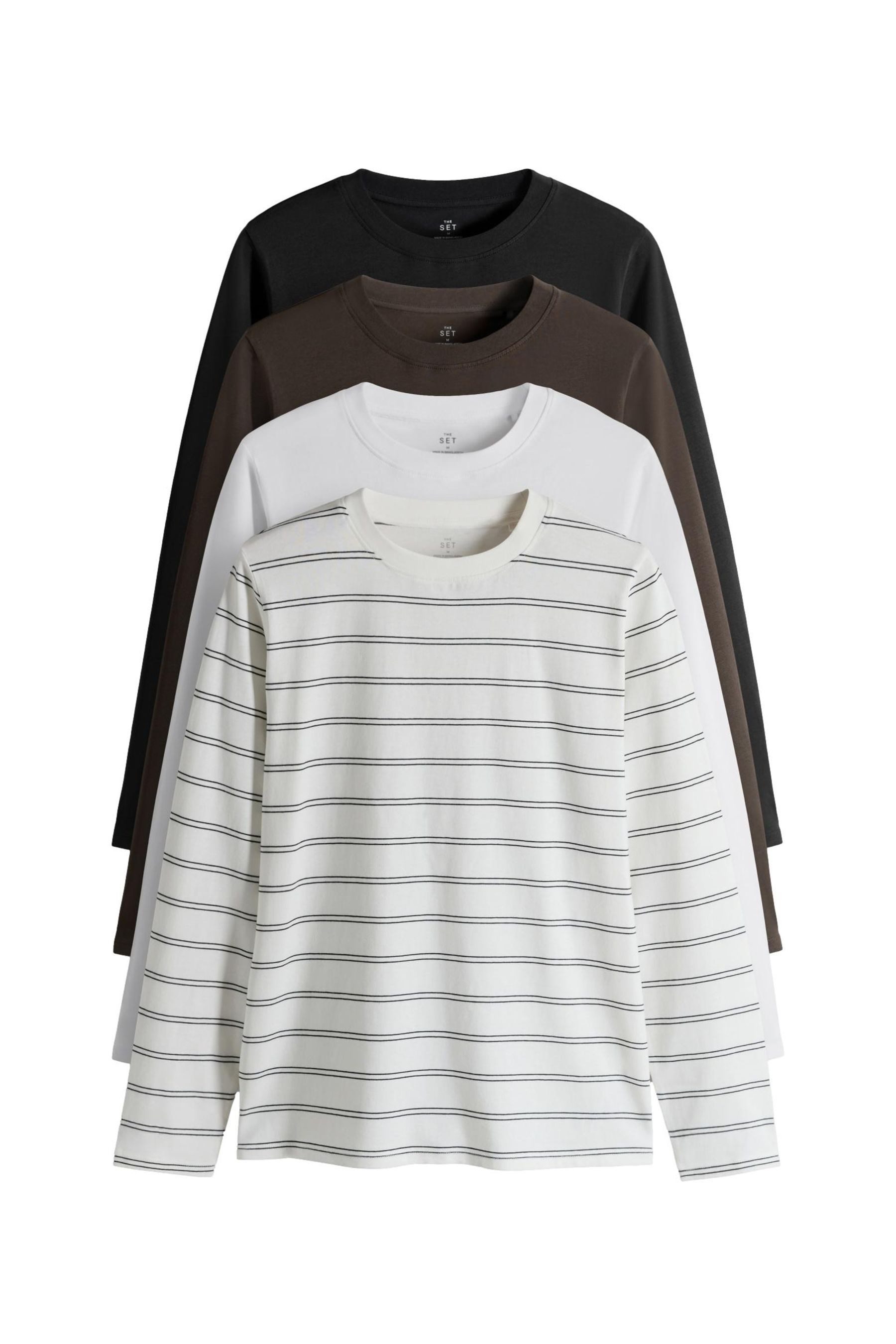 Langarmshirt The Set Slim Fit Baumwoll-Langarmshirts, 4er-Pack