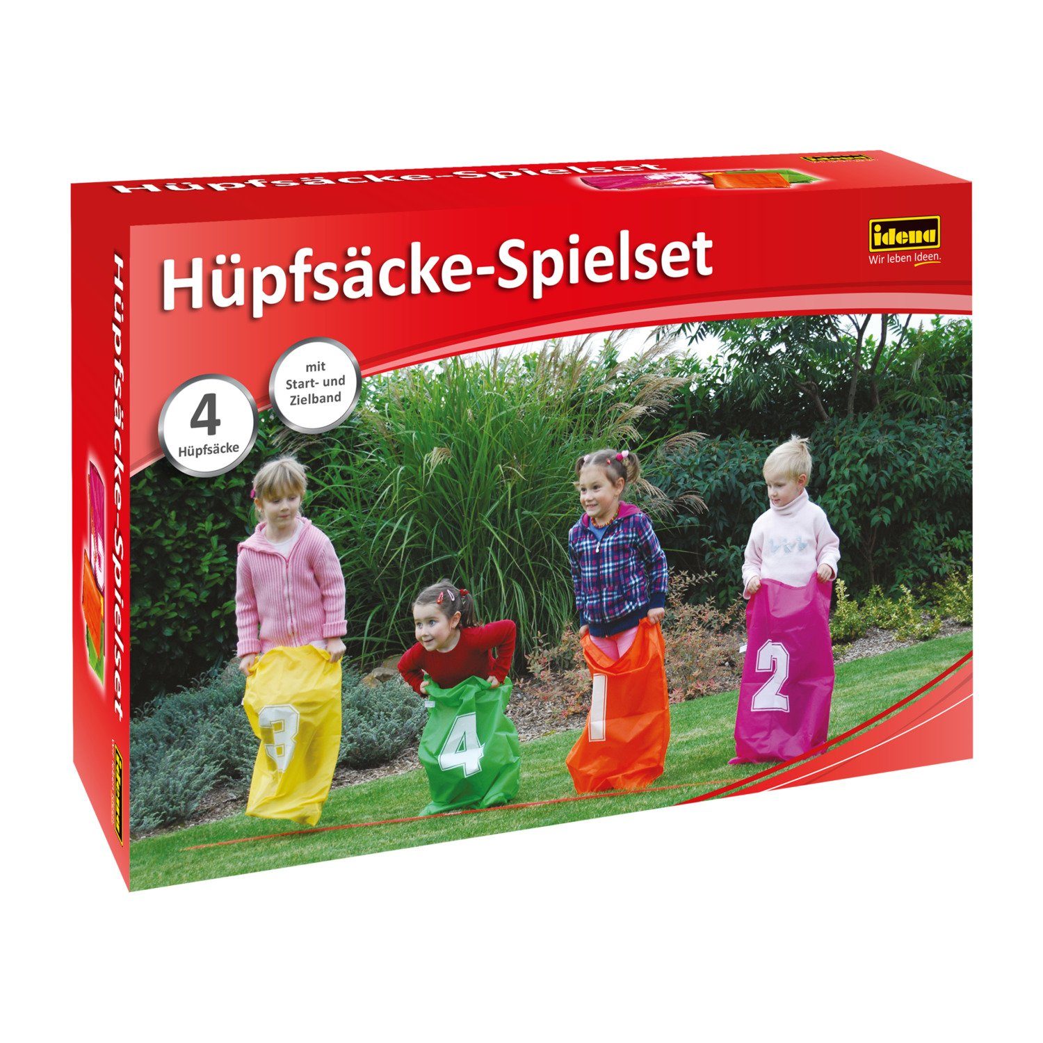 Idena Hüpfball Idena 7408881 - Hüpfsäcke Spielset mit 4 Hüpfsäcken, inklusive Band