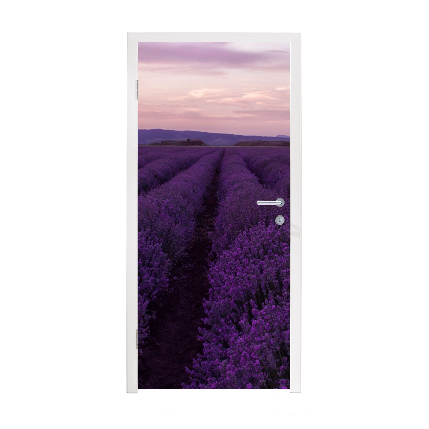 St), für Matt, Fototapete Blumen Lavendel - Lila (1 Türtapete bedruckt, cm - MuchoWow 75x205 Tür, Natur, - Türaufkleber,