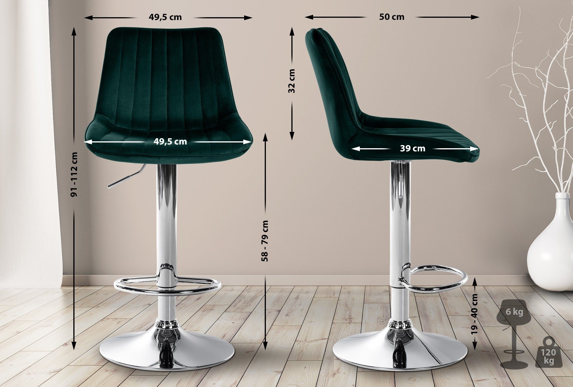 CLP Barhocker Toni Samt (2er Set, günstig online kaufen