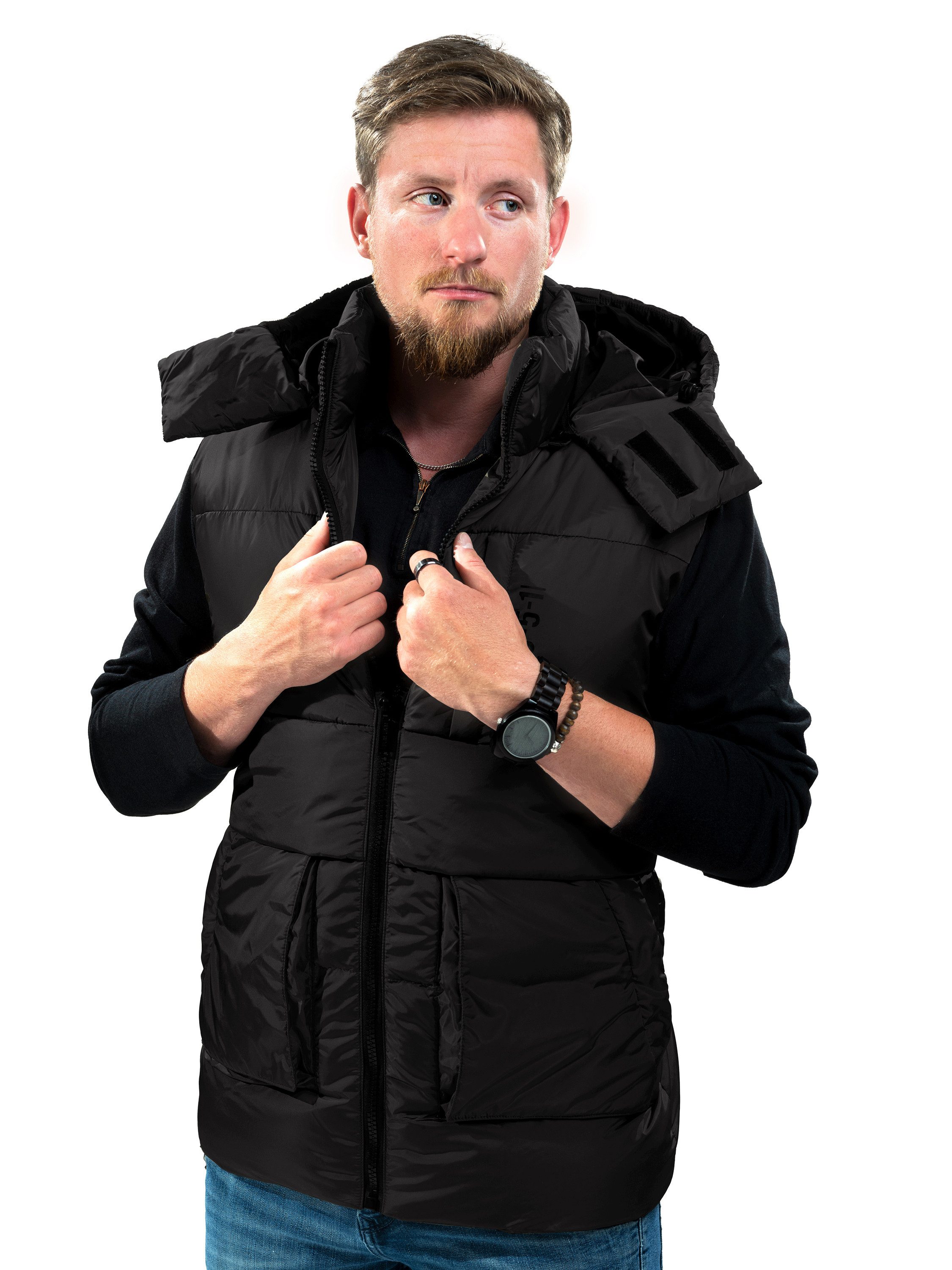 Poolman Steppweste Herren-Steppweste unifarben, mit Kapuze und Stehkragen günstig online kaufen