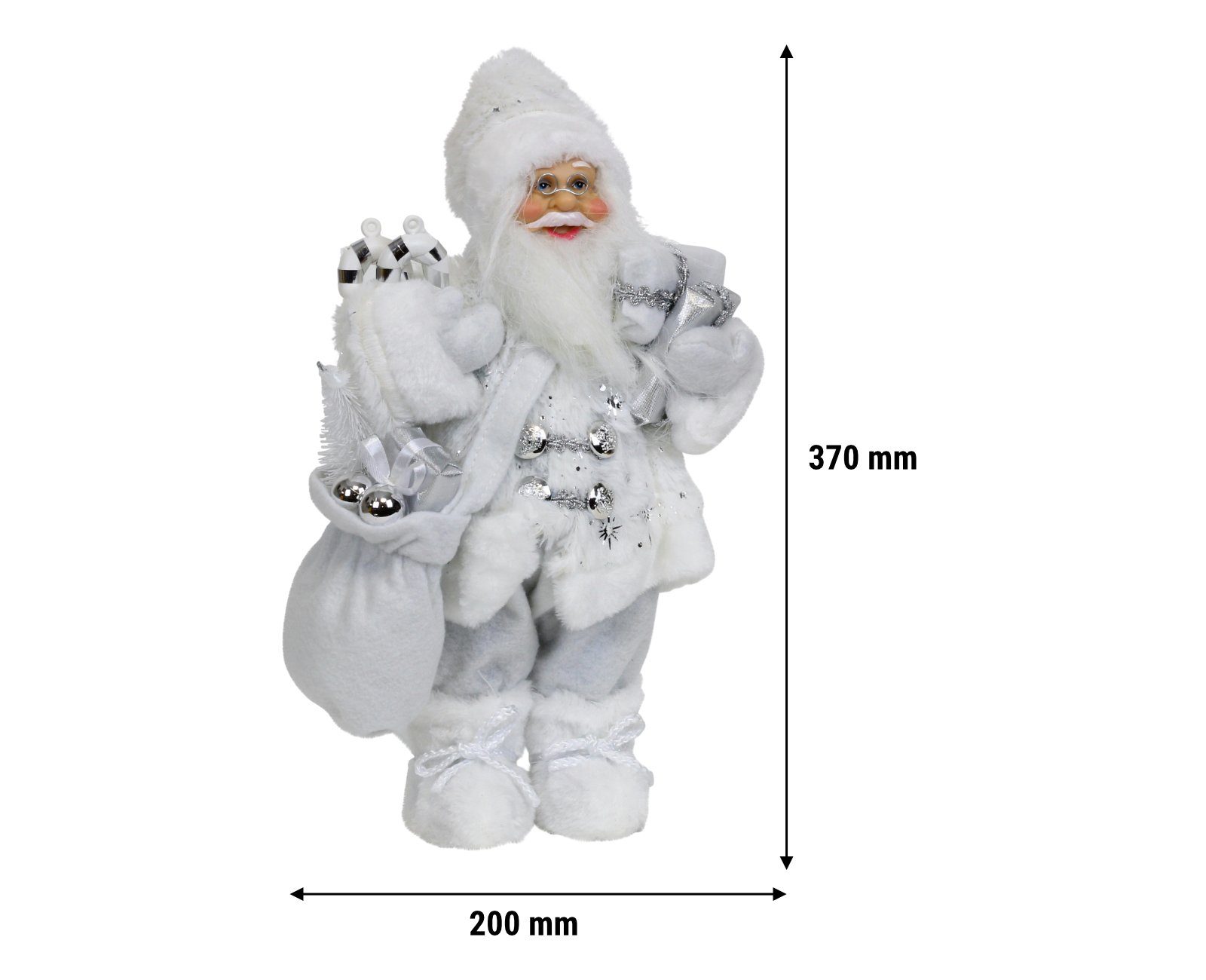 HAGO Weihnachtsfigur Weihnachtsmann Nikolaus weiß Geschenkesack mit stehend Weihnachtsdeko Figur