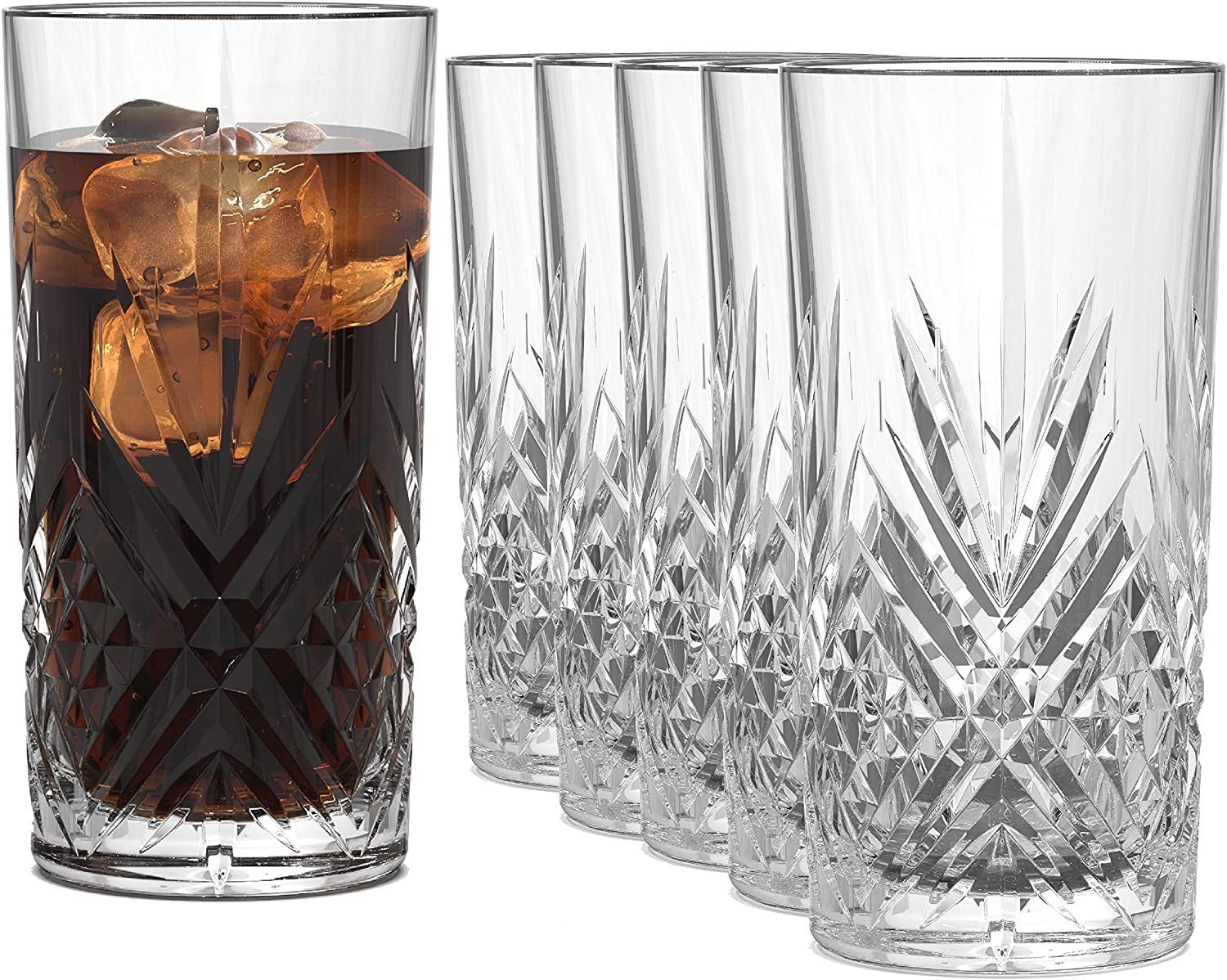 SAHM Longdrinkglas Gin Tonic Gläser 6 teilig 365ml - Broadway Trinkgläser Set, 6-tlg., Edles Glas, 100% recyclebar