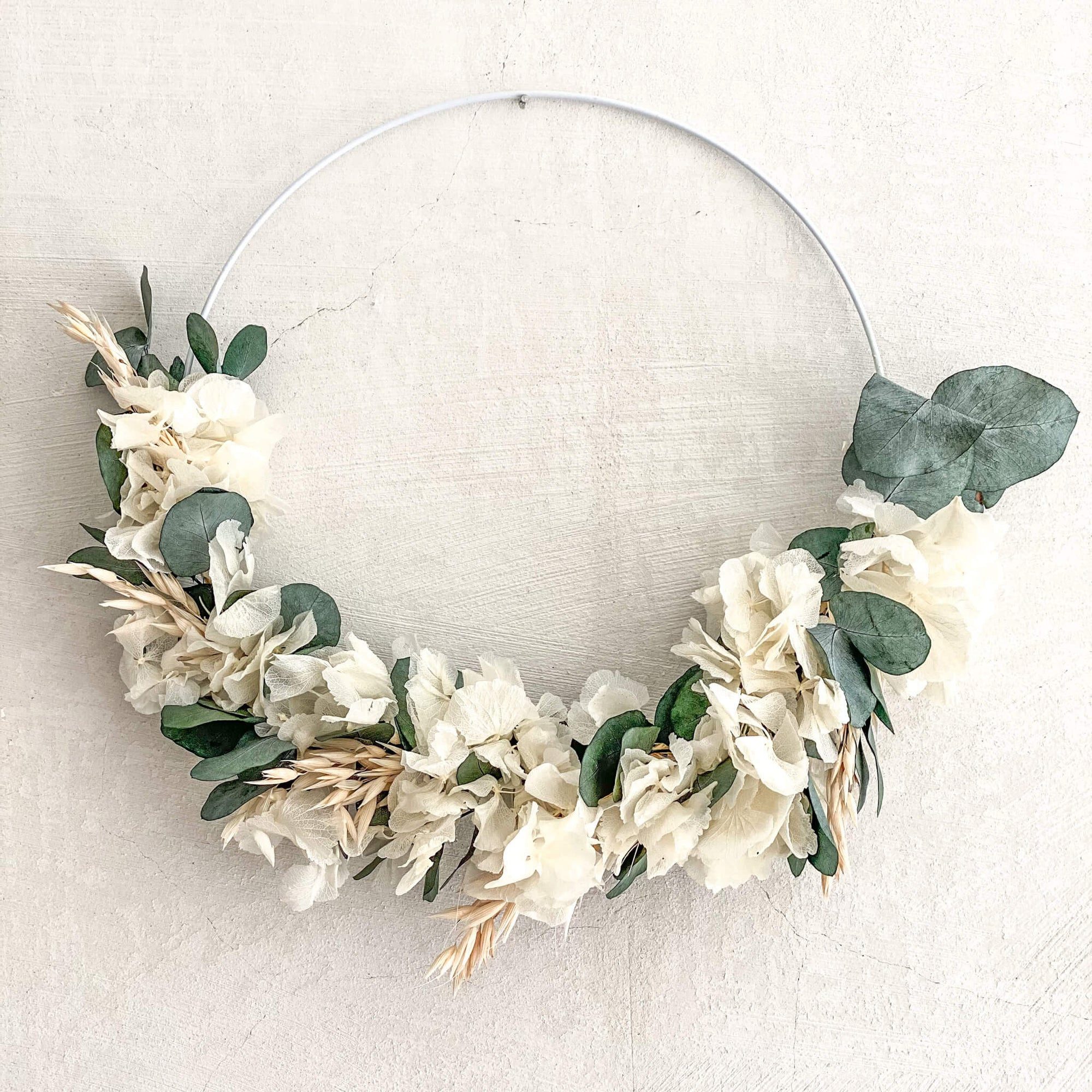 LYKKE & You Dekokranz Trockenblumenkranz Hortensie, Eukalyptus, Hafer