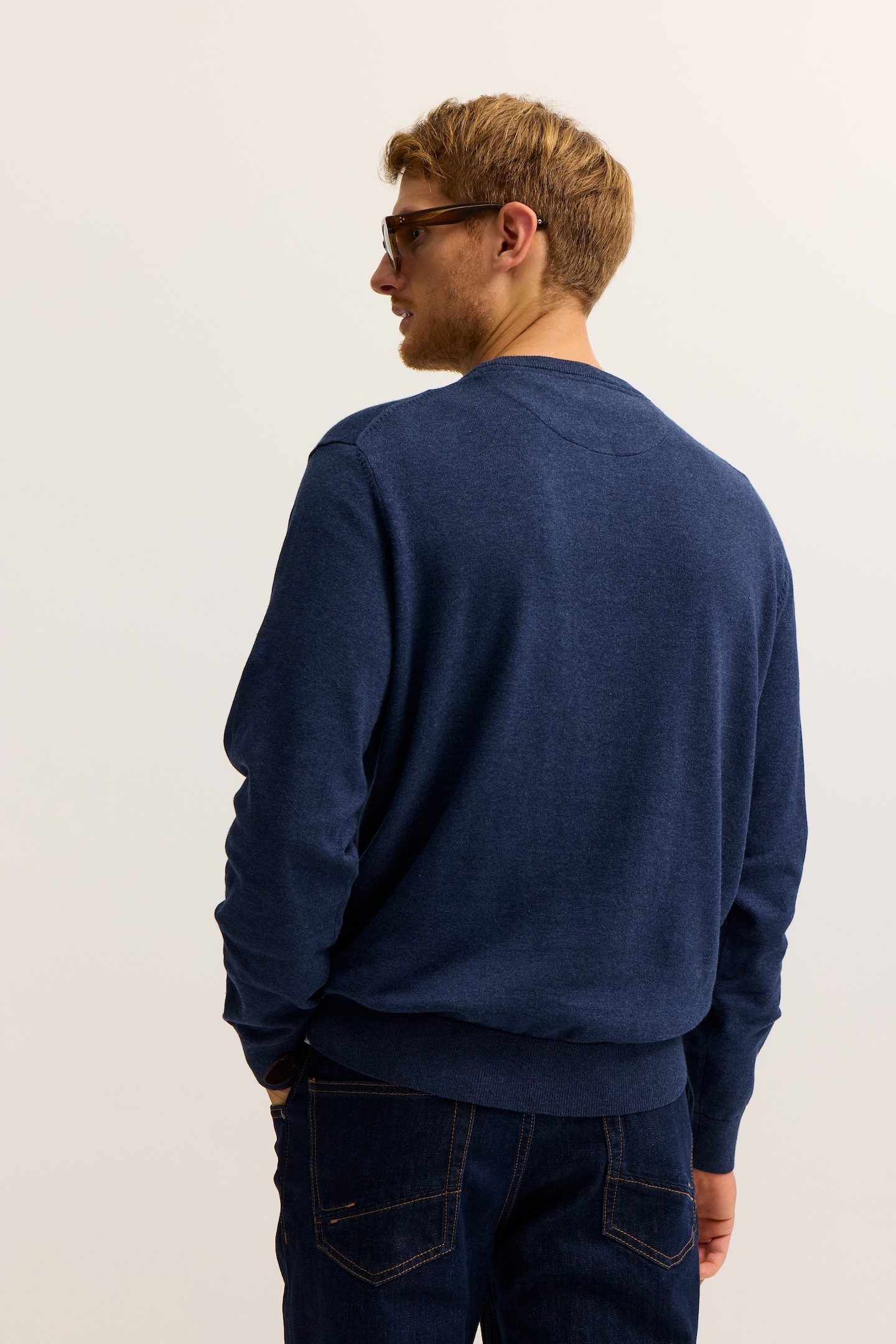 bugatti Rundhalspullover Regular Fit Basic Essential aus reiner Baumwolle