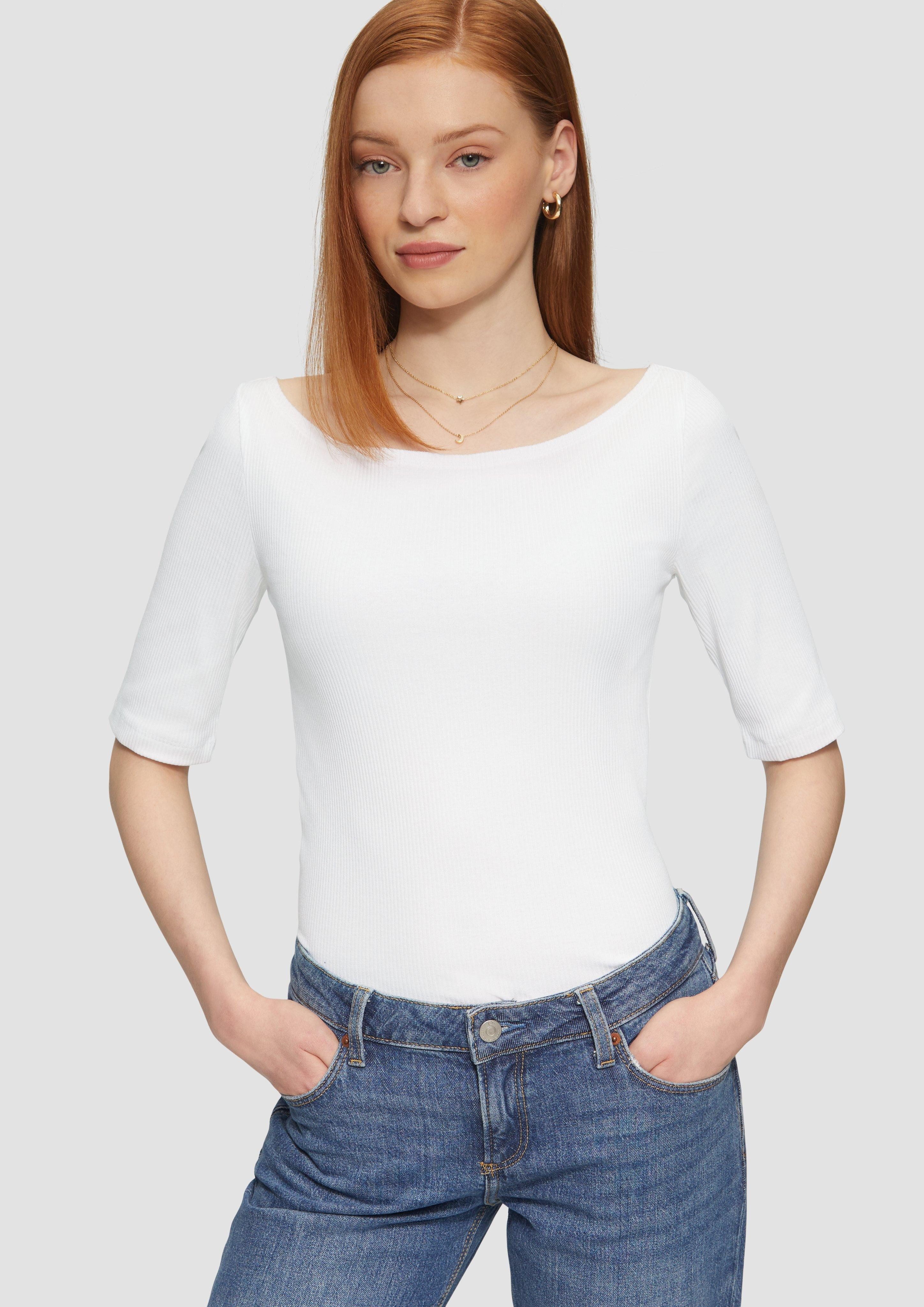 Kurzarmshirt Schmales Rippshirt mit U-Boot Ausschnitt