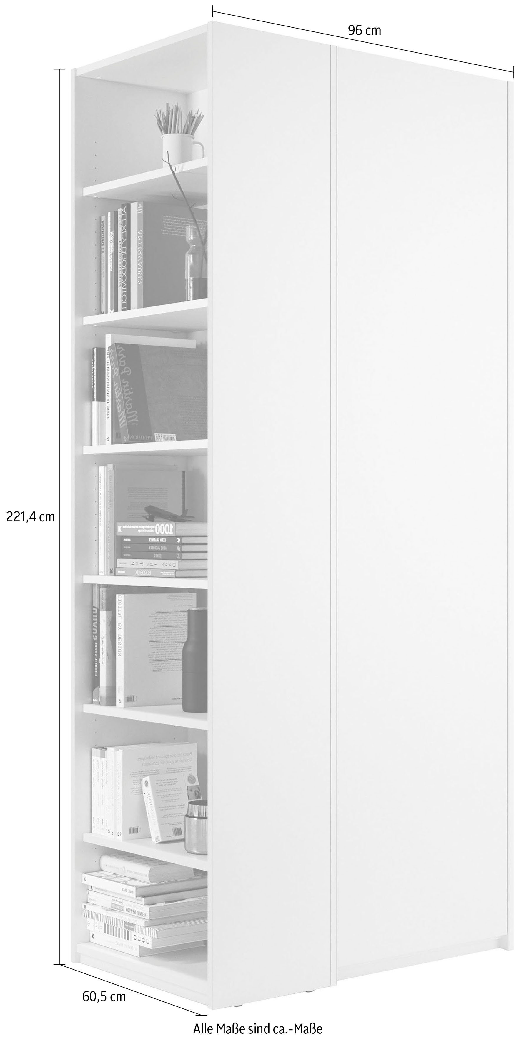 SMALL Drehtürenschrank inklusive Modular Müller montierbarem Seitenregal 7 Variante LIVING links rechts | weiß Plus weiß oder