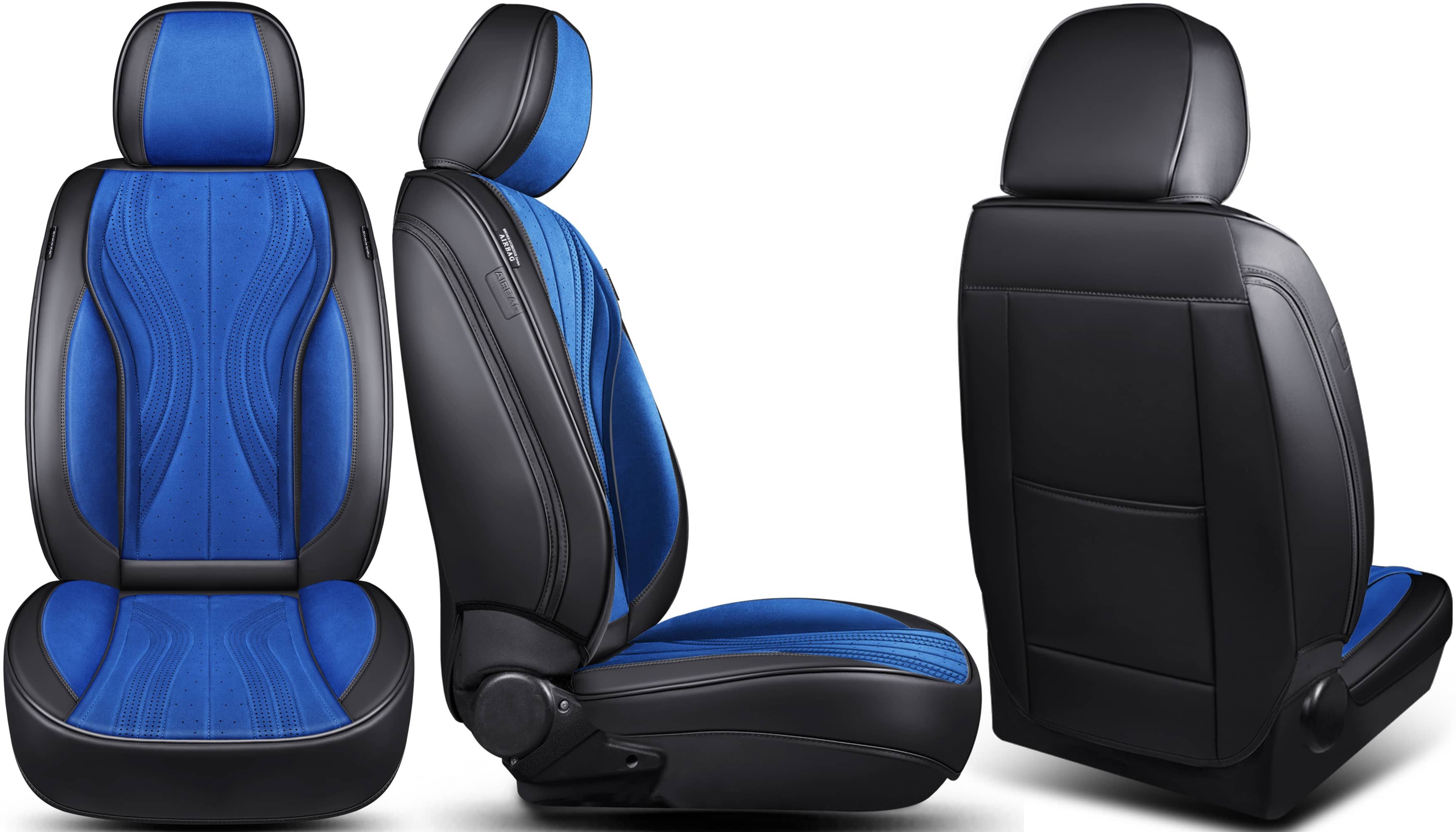 BREMER SITZBEZÜGE Autositzbezug für VW T-Roc Bj ab 2017 (M4), Set, Schonbezüge Sitzbezüge Fahrer und Beifahrer, in Schwarz/Blau