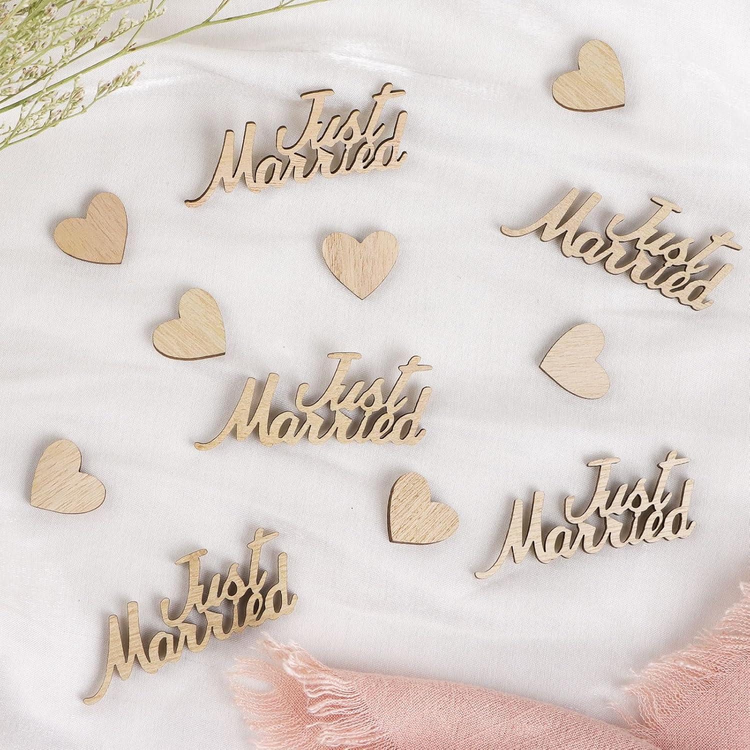 Dekohänger Tischdeko Hochzeit - 60 Just Married Holz Konfetti Herz Streudeko