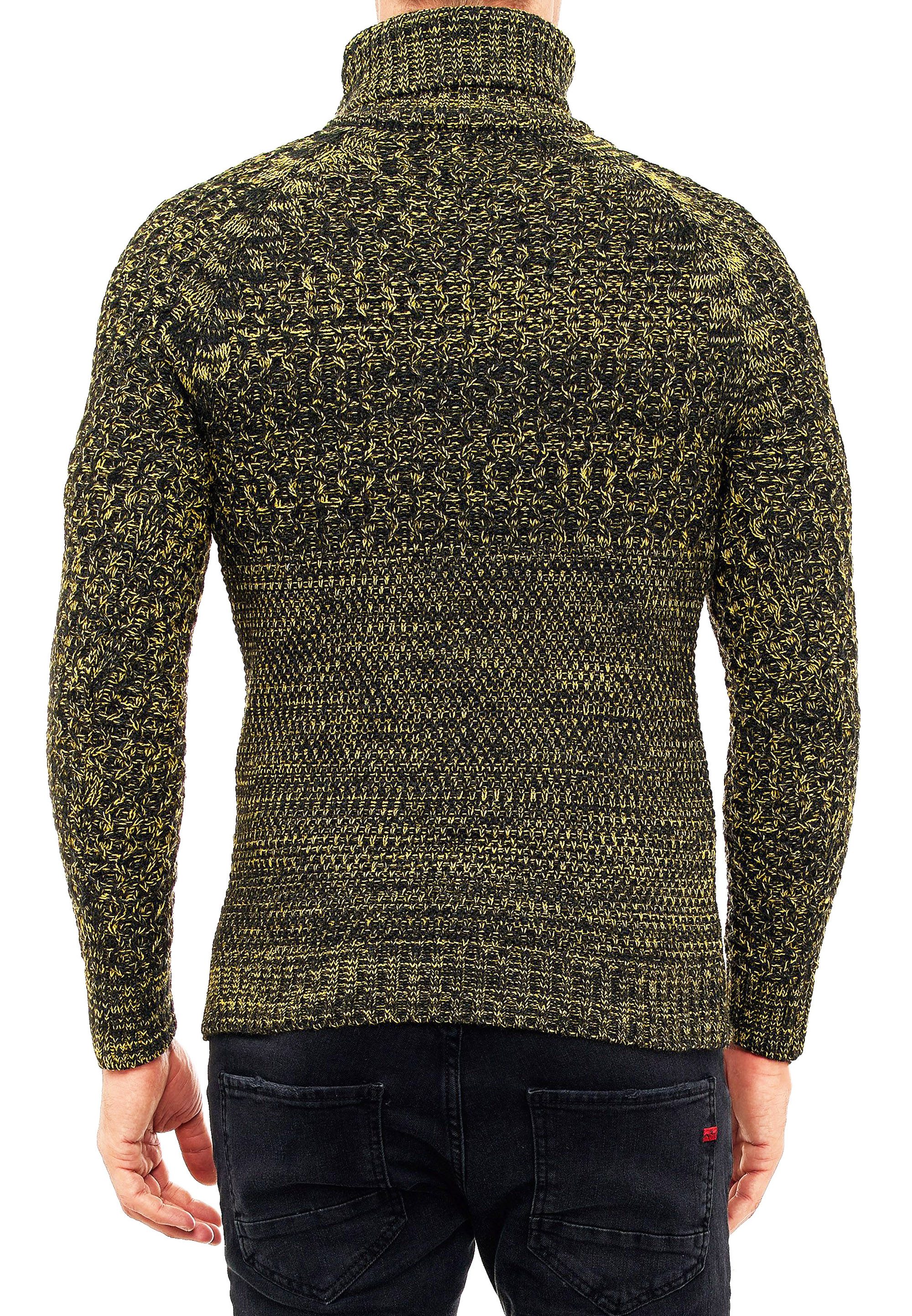 R-NEAL Rollkragenpullover Schwerer Rollkragen Winter Pullover mit Seitlicher Knopfleiste Rolli