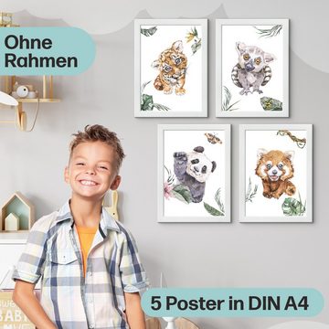 CreativeRobin Poster Süßes Tiere-Poster-Set als Babyzimmer Deko, Tiere des Dschungles