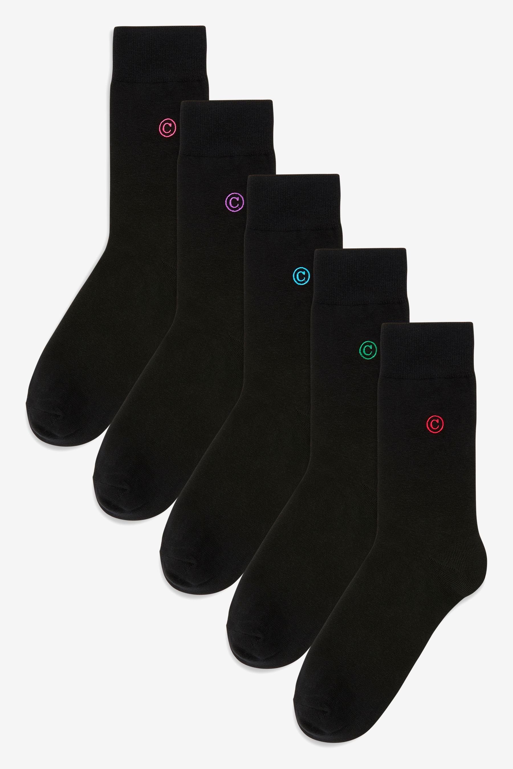 Next Kurzsocken Bestickte Herrensocken, 5er-Pack (5-Paar) Black Initial U