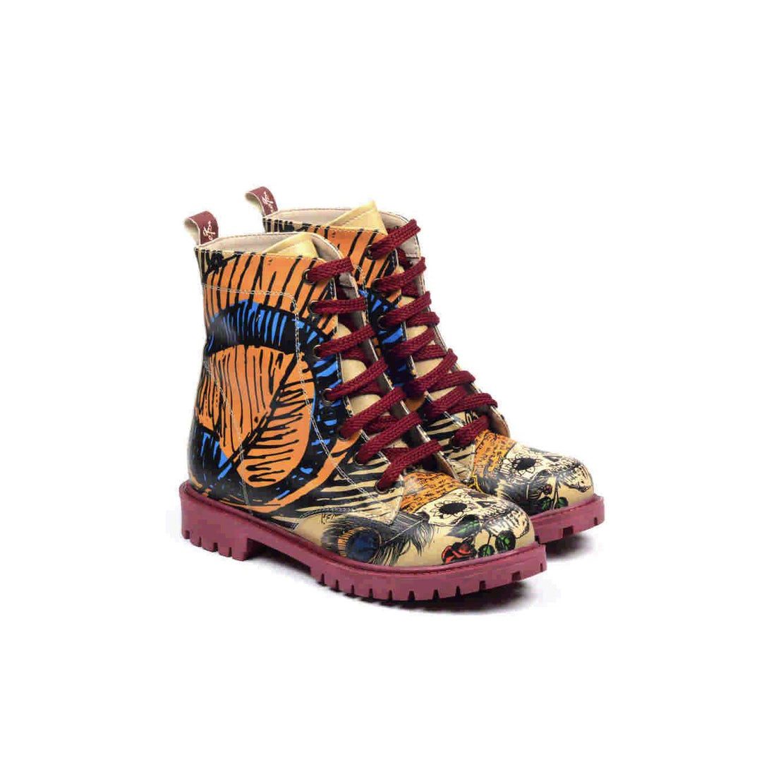 LaMarta stiefeletten damen vegan, totenkopf damenstiefel, schnürboots Schnürstiefel