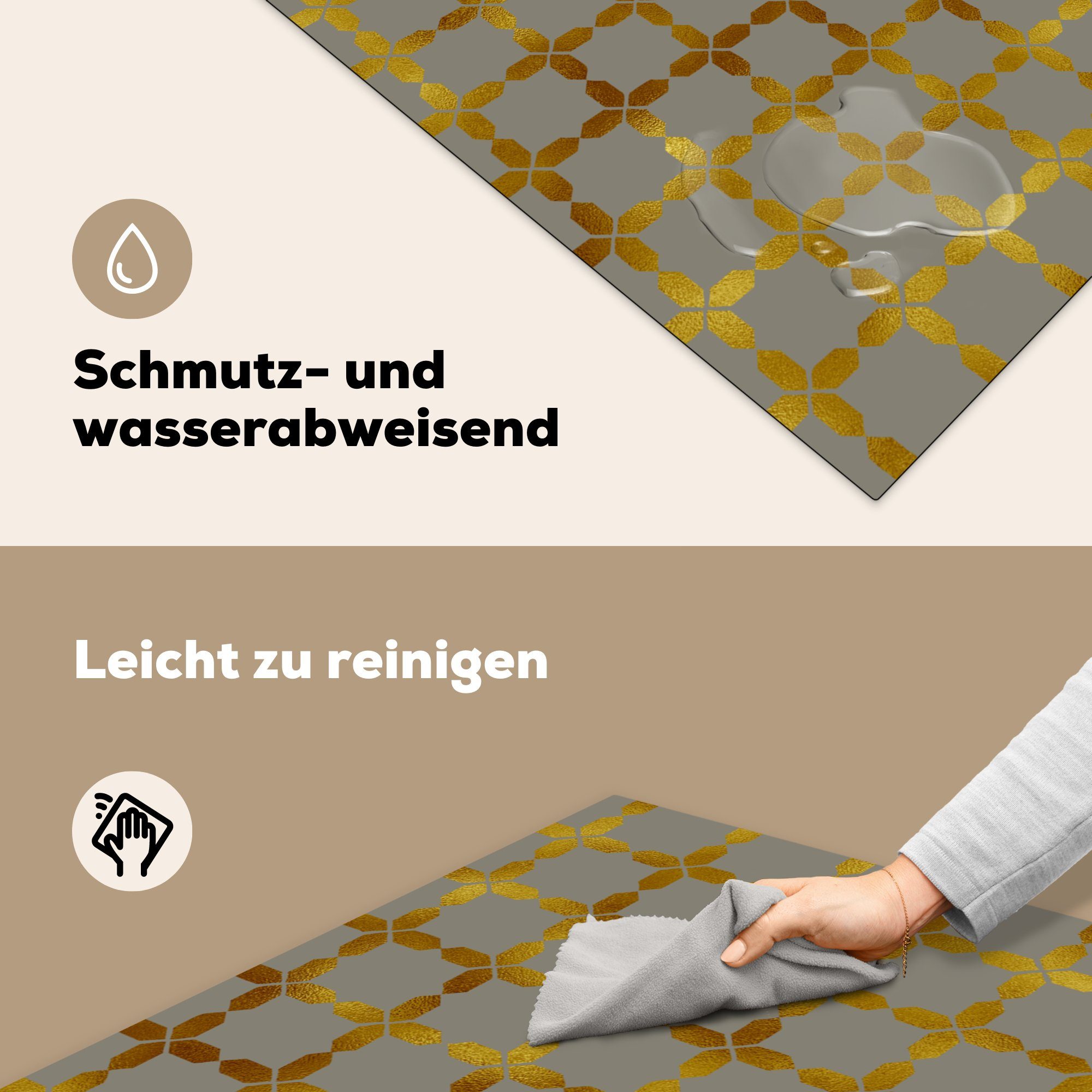 Luxus Vinyl, 78x78 Herdblende-/Abdeckplatte tlg), Arbeitsplatte - MuchoWow (1 Grau Muster - küche Gold, - für Ceranfeldabdeckung, cm,