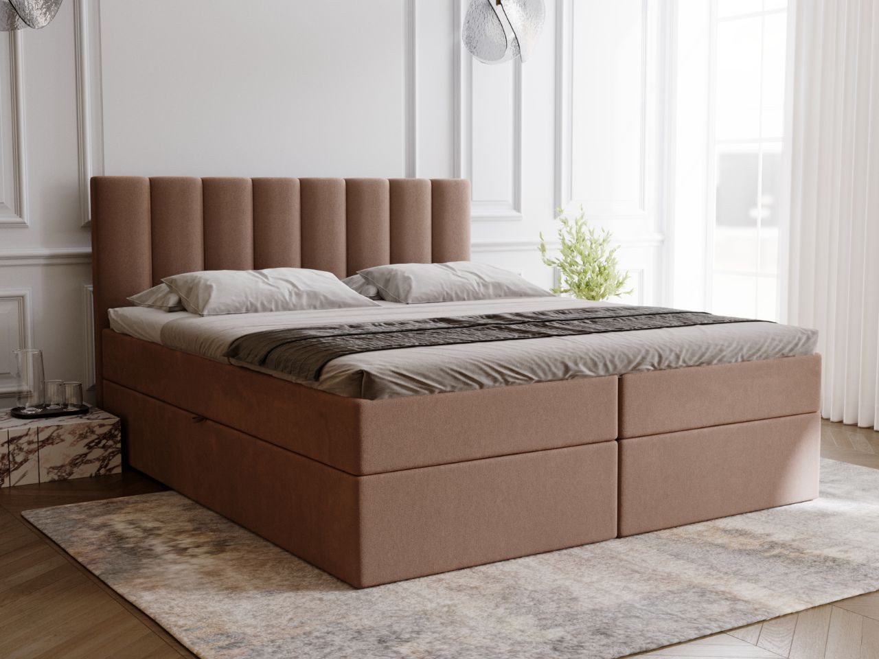 GrainGold Boxspringbett Mocca (Set, Boxspringbett, Bettkästen, Topper), mit zwei Bettkästen und Topper, Bonell-Matratze, Modern Stil