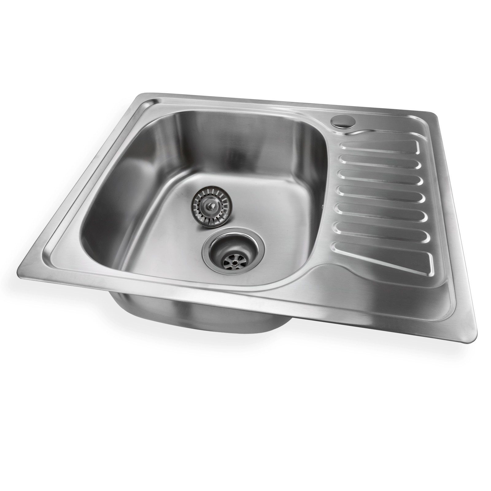 Stabilo Sanitär Edelstahlspüle Einbauspülbecken Chrom eckig 58 cm Edelstahl mit Abtropffläche rechts, Rechteckig, 58/48 cm, (Komplett-Set, komplettem Siphon ink – Bild 4 von 5