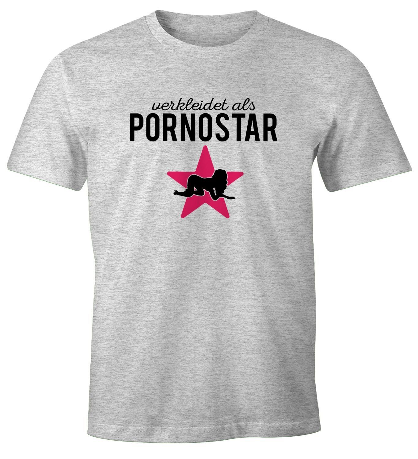 Moonworks® Print MoonWorks grau Erotik Fastnacht Kostüm mit Pornostar Verkleidung verkleidet T-Shirt als Print-Shirt Fun-Shirt sexy Karneval Herren