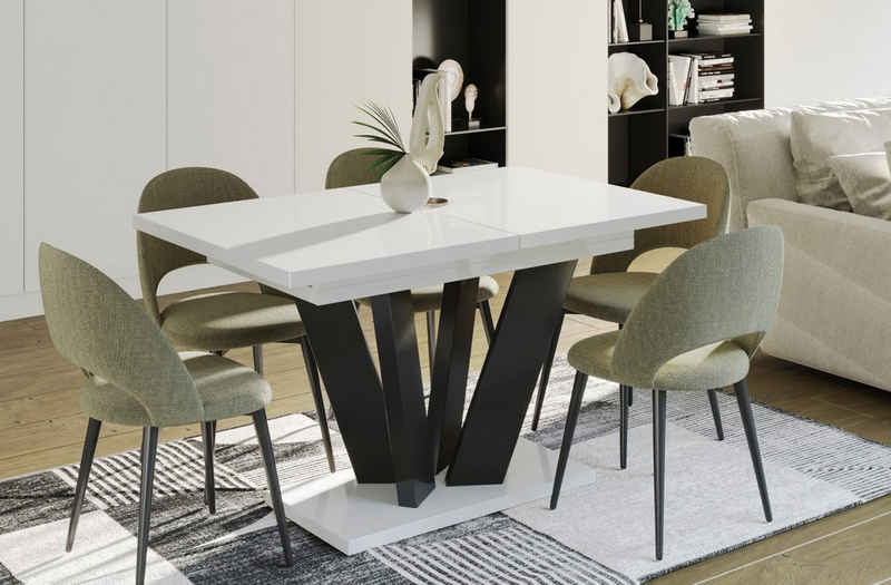 Endo-Moebel Esstisch Alex 130-210 cm Säulen Tisch erweiterbar Tischbeine schwarz ausziehbar