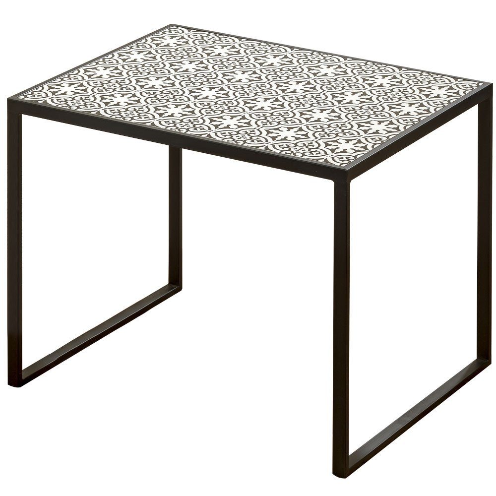 Beistelltisch Sofatisch schwarz 2x Ornamente weiß Metall Beistelltisch, BOLTZE Nachttisch