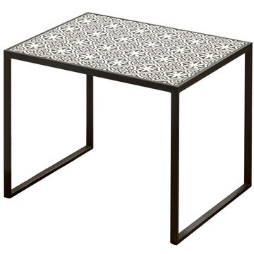 BOLTZE Beistelltisch, Beistelltisch Sofatisch Nachttisch Metall schwarz weiß Ornamente 2x