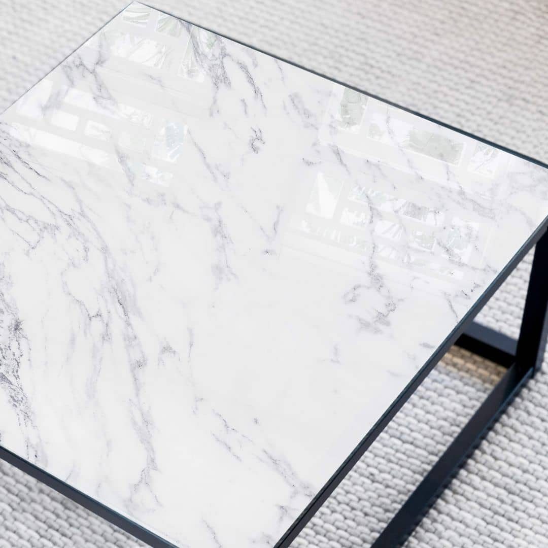 K&L Wall Art Arbeitsplatte Glas Tischplatte Naturstein Weiß Marmor Stein Glastisch Marmoroptik
