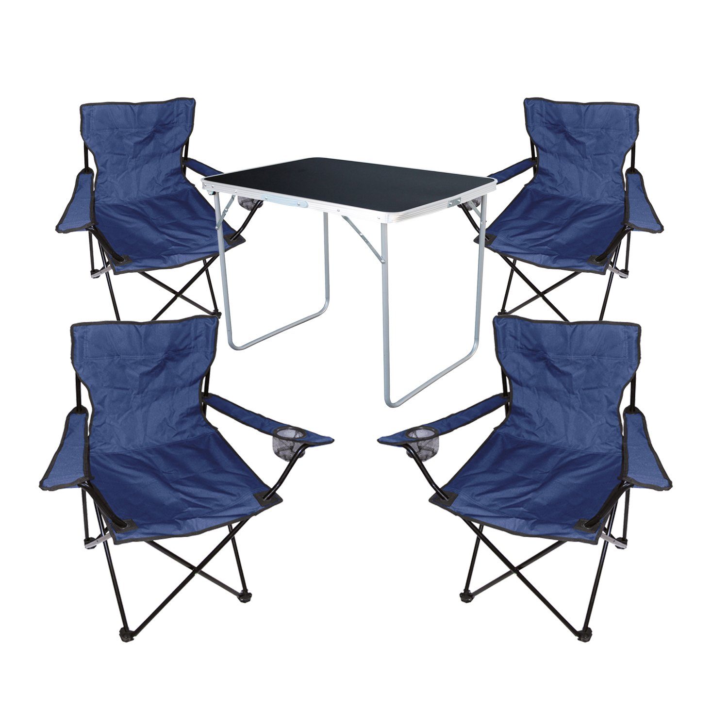 Mojawo Essgruppe 5-tlg Camping Set Gartenmöbel Campingtisch 4 Campingstuhl Klappstuhl Blau