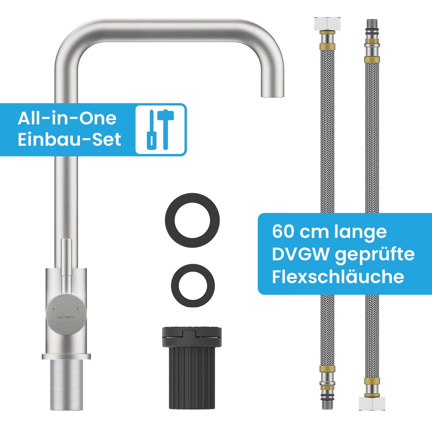 Bächlein Spültischarmatur Küchenarmatur Plivo in stilvollem Design, Wasserhahn Küche extra hoher Auslauf – Bild 5 von 5