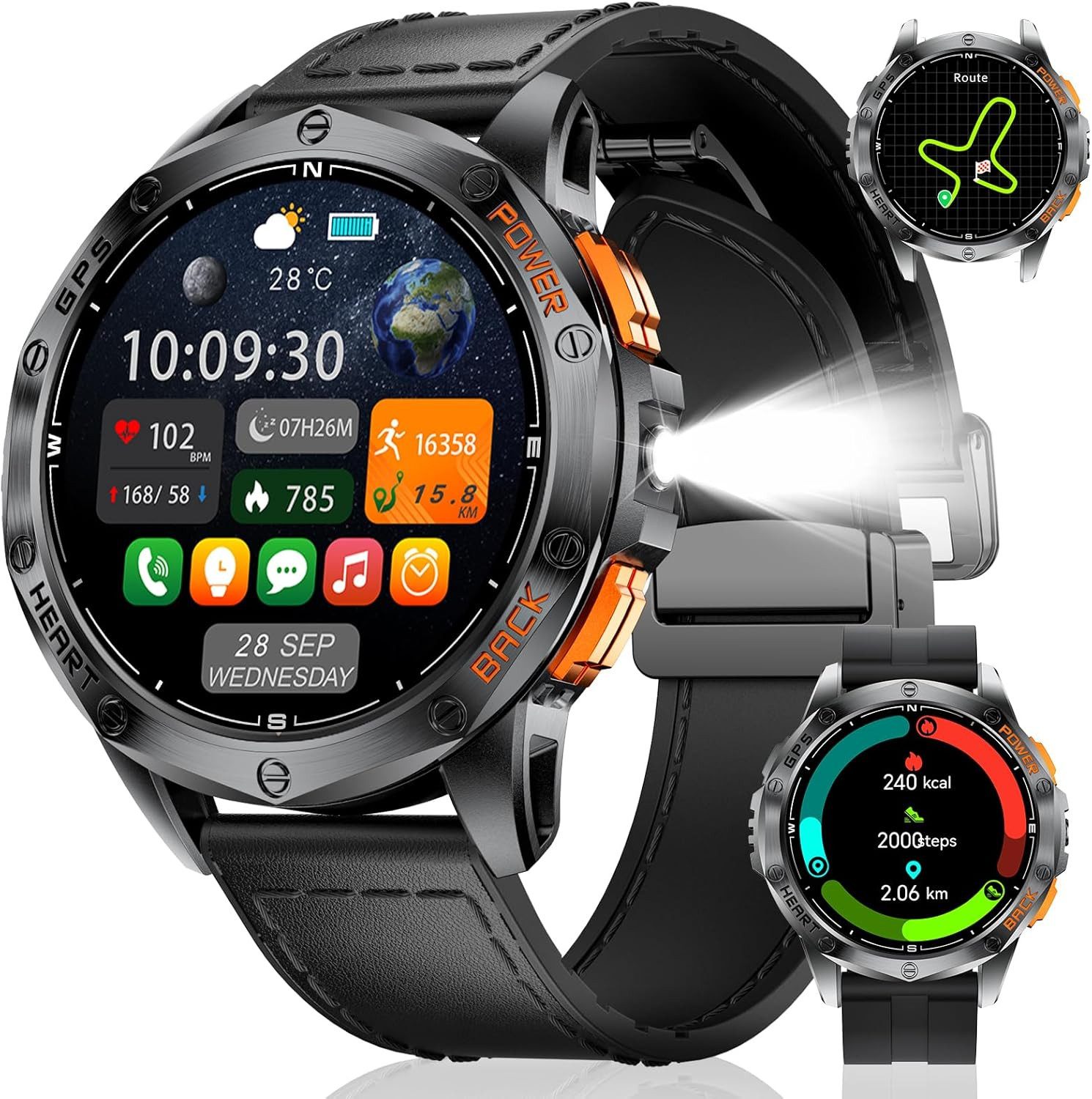 Lige GPS Zeitmesser: mit AMOLED Display Bluetooth Anrufen Smartwatch (3,6 cm/1,43 Zoll, Android/iOS), Outdoor Navigation Kompass Höhenmesser lange Akkulaufzeit