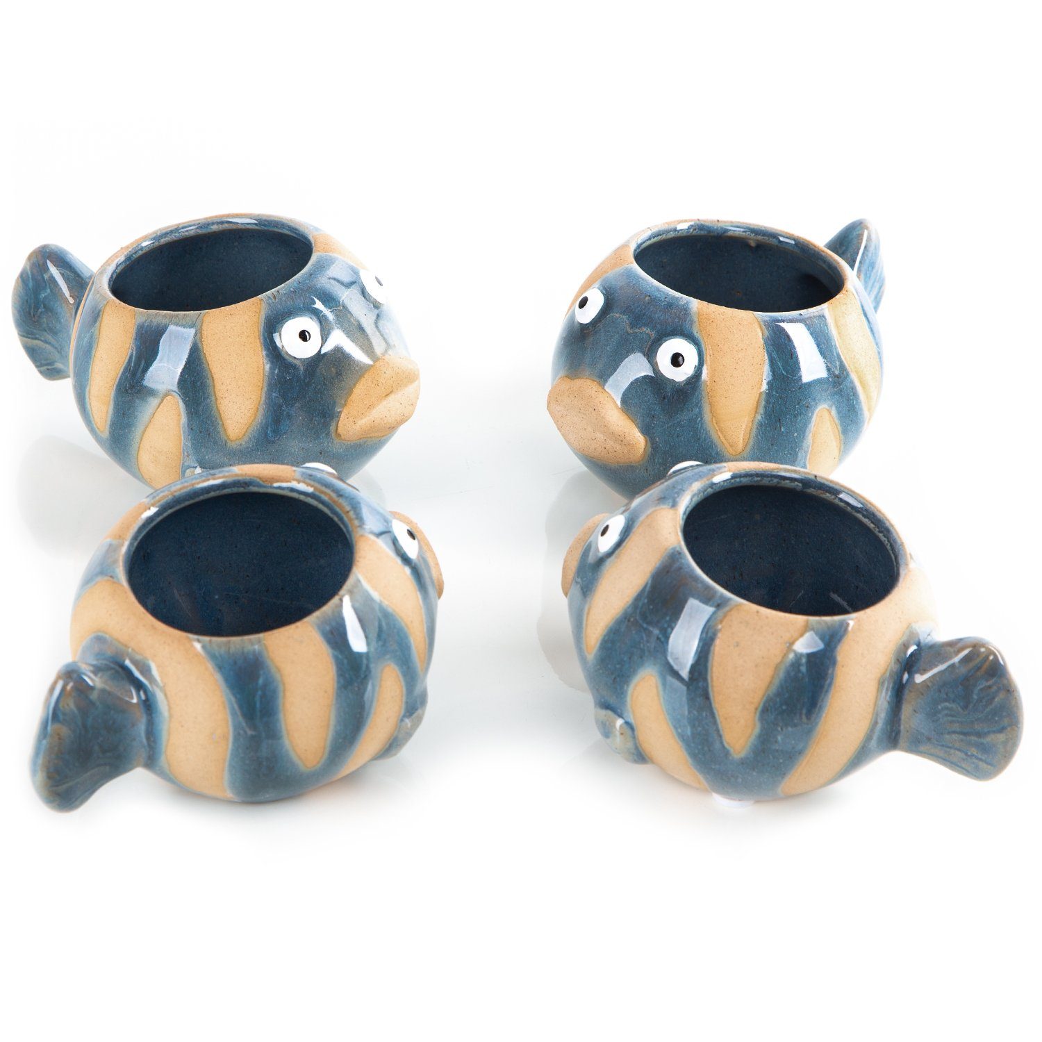 Logbuch-Verlag Teelichthalter 4 Mini Pflanztöpfe - kleine Fische aus Keramik (4 St) | Teelichthalter