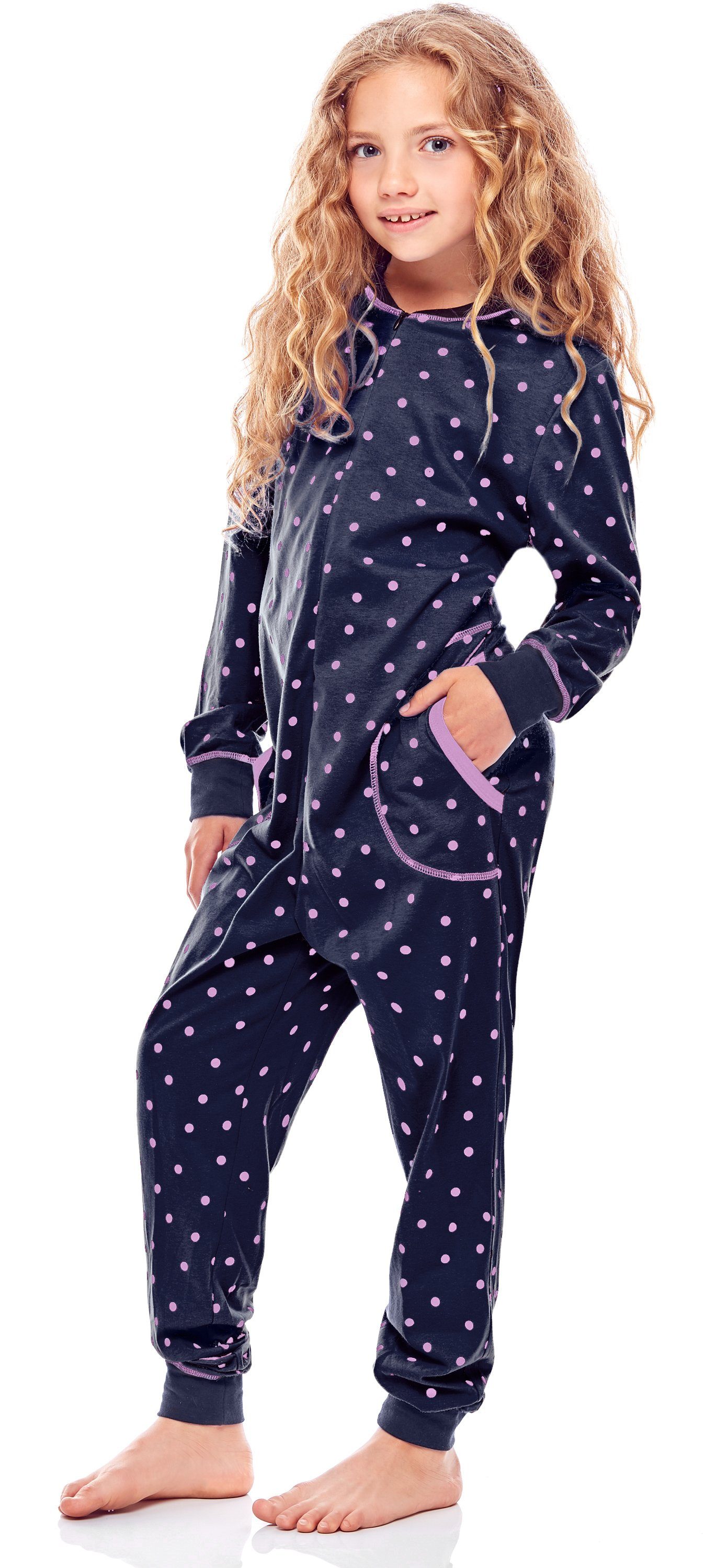 Schlafanzug Merry Schlafanzug Punkte Mädchen Style Marineblau Rosa Jumpsuit MS10-186