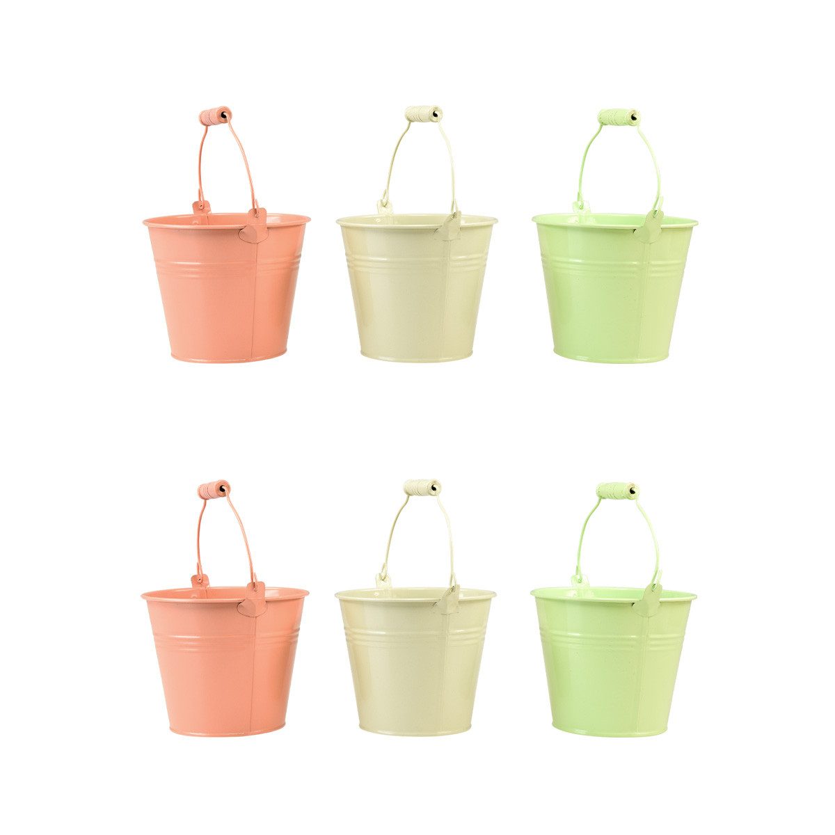 Viana Übertopf Eimer mit Henkel Übertopf Metall Pastell Ø14cm H12cm 6 Stück Deko