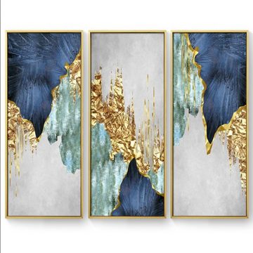 TPFLiving Kunstdruck (OHNE RAHMEN) Poster - Leinwand - Wandbild, Nordic Art - Abstrakte Strukturen - Bilder Wohnzimmer - (3 Motive in 8 verschiedenen Größen zur Auswahl), Farben: Blau, Gold, Grau und Beige - Größe: 21x30cm