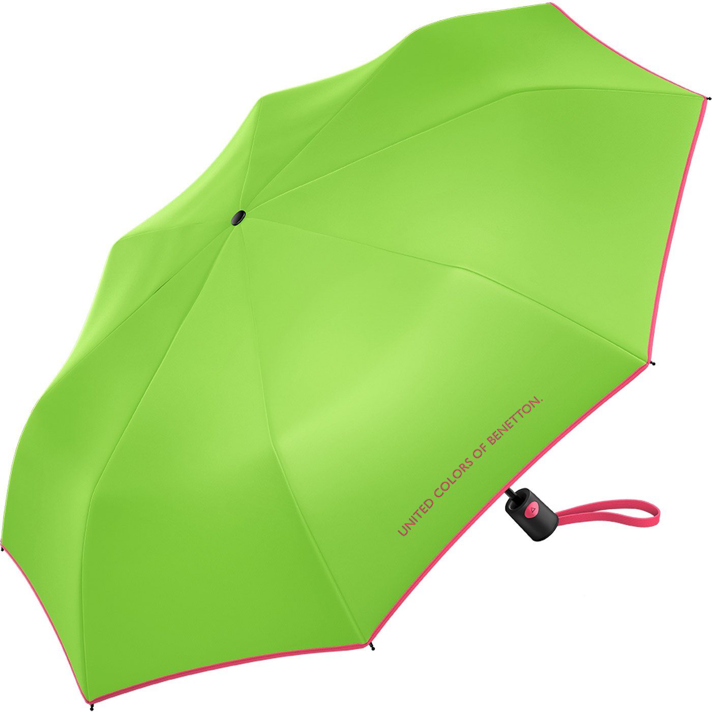 - flash, grün-pink mit kontrastreichem HW Modefarben 2023 Taschenregenschirm of Colors United Automatik leuchtende Saum green Mini Benetton