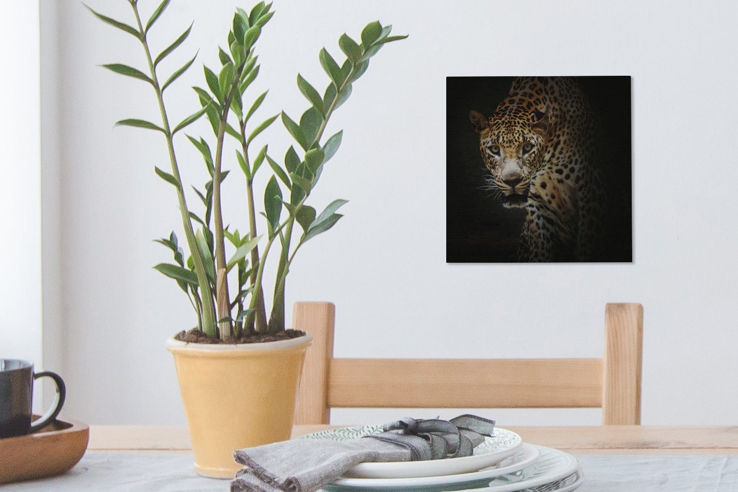 OneMillionCanvasses® Leinwandbild Leopard St), - Wohnzimmer Wilde für Schlafzimmer Bilder Licht, (1 bunt Tiere - Leinwand
