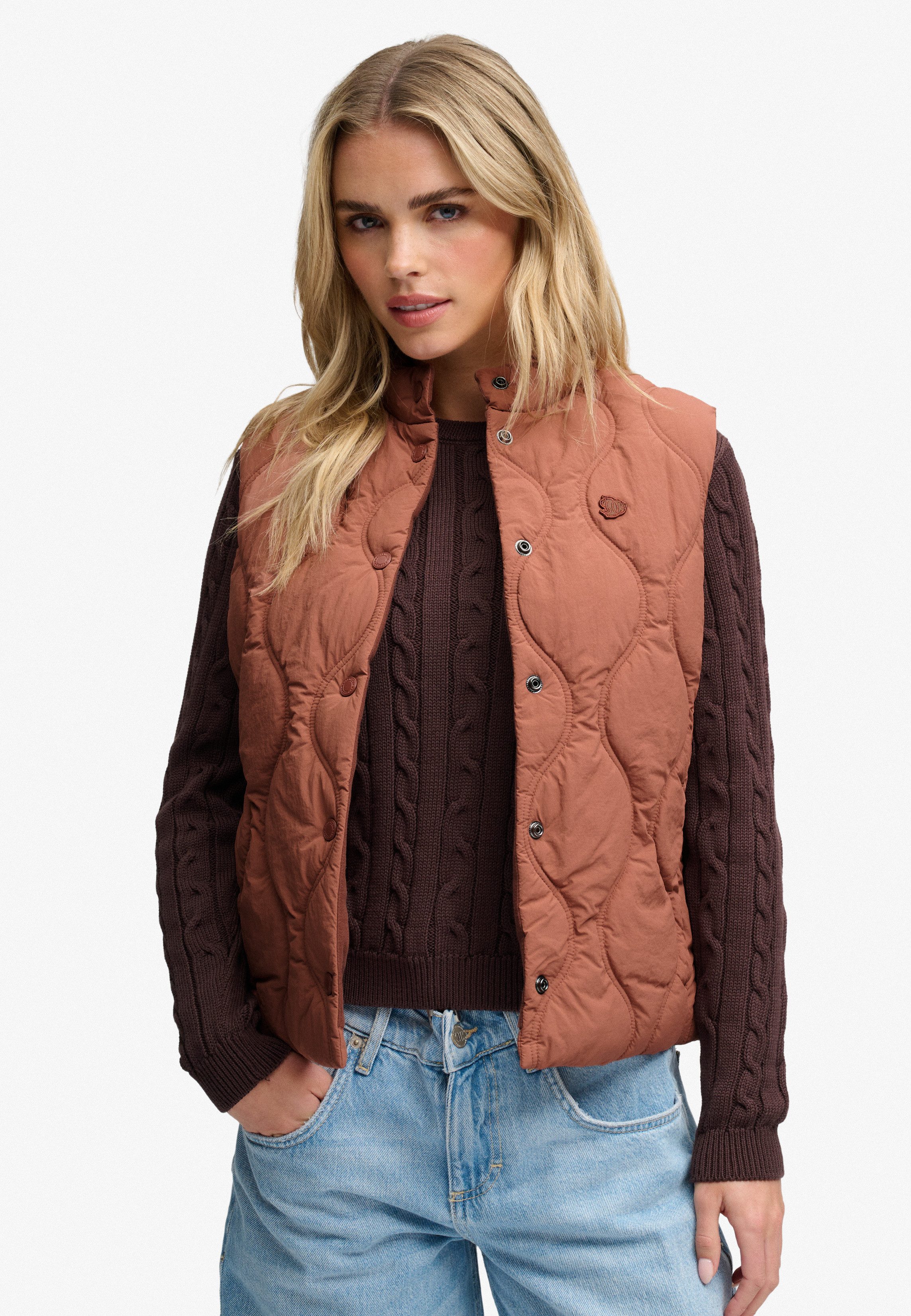 Superdry Steppweste ONION QUILT CRINKLE SNAP GILET aus Nylon, Slim Fit, mit Reißverschluss, in normaler Länge