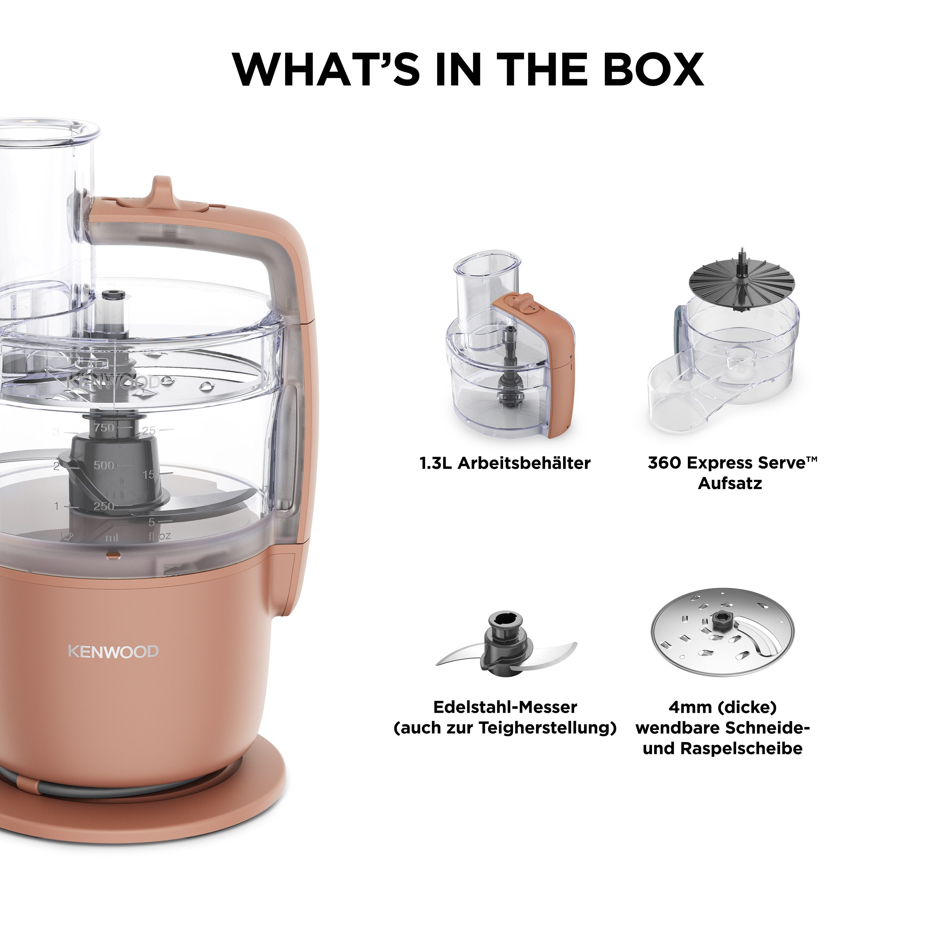 KENWOOD Kompakt-Küchenmaschine, 650 W, Schneiden, Reiben, Pürieren und Teig Kneten, 650W